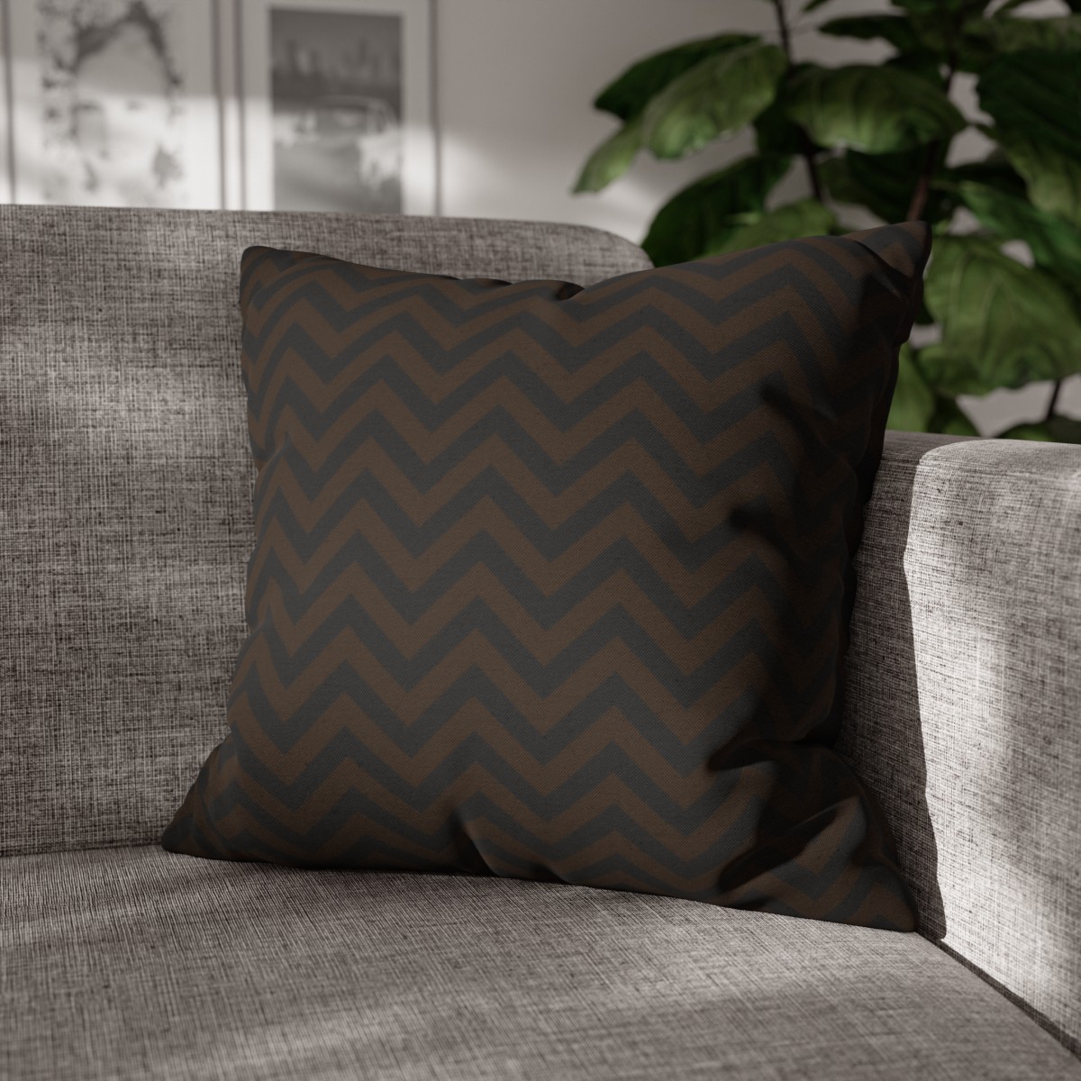 Herringbone - Brown/Black Graphic - Spun Polyester Square Pillowcase - EUROPE and USA - Image 6