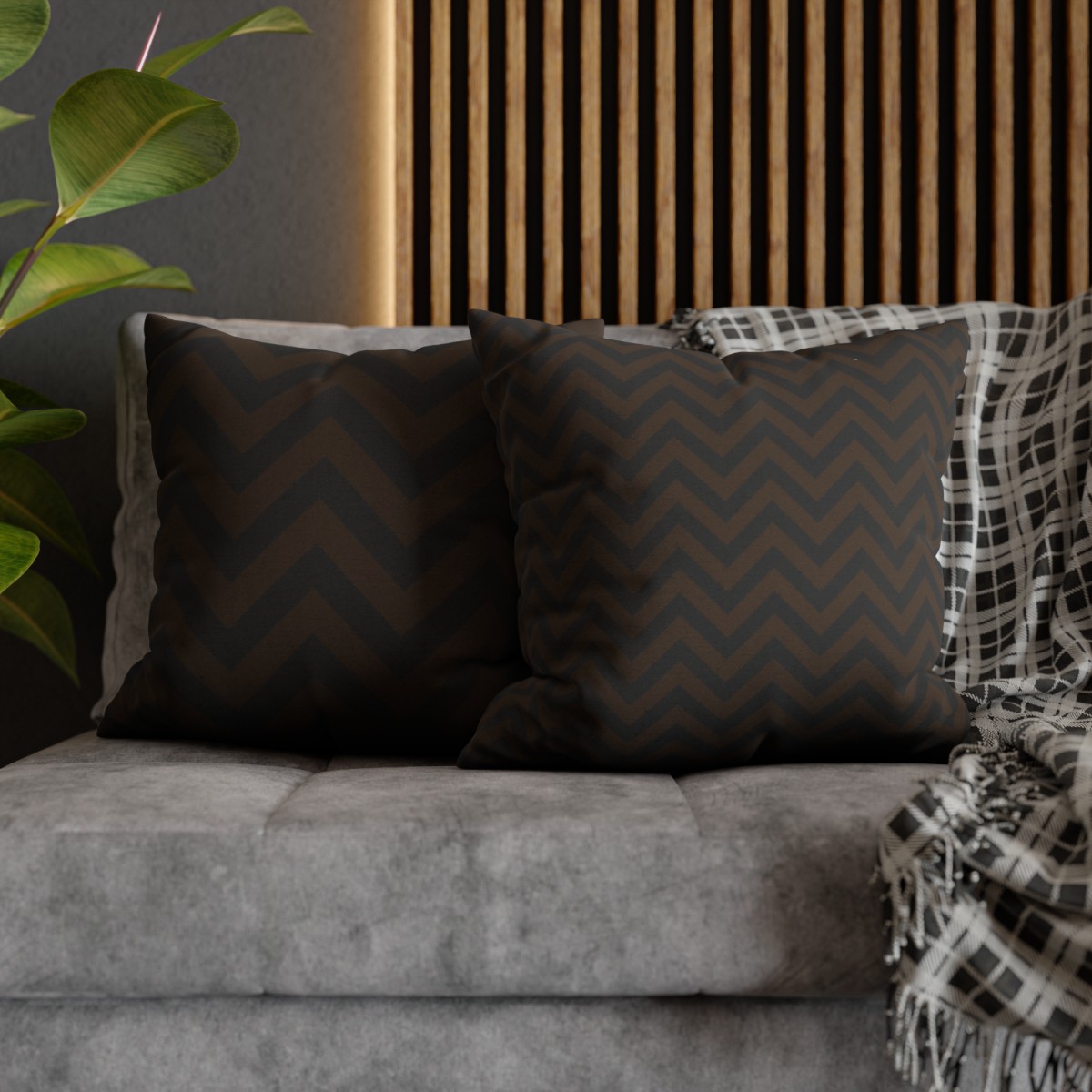 Herringbone - Brown/Black Graphic - Spun Polyester Square Pillowcase - EUROPE and USA - Image 7