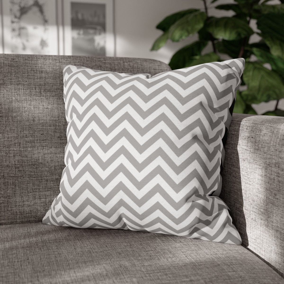Herringbone - White Grey Black Grey - Spun Polyester Square Pillowcase - Europe + USA - Image 6