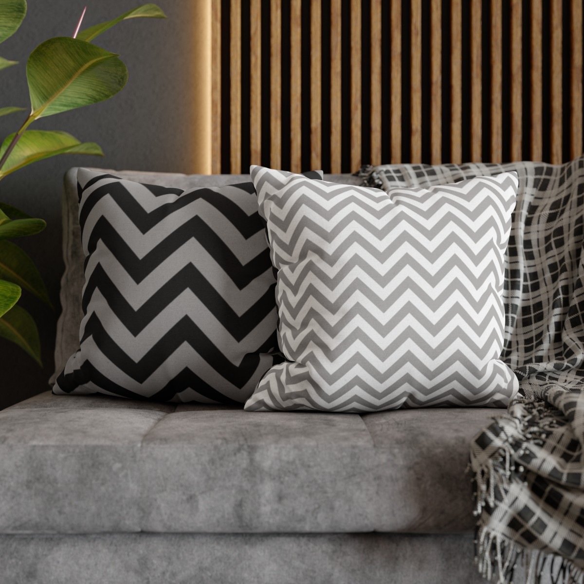 Herringbone - White Grey Black Grey - Spun Polyester Square Pillowcase - Europe + USA - Image 7