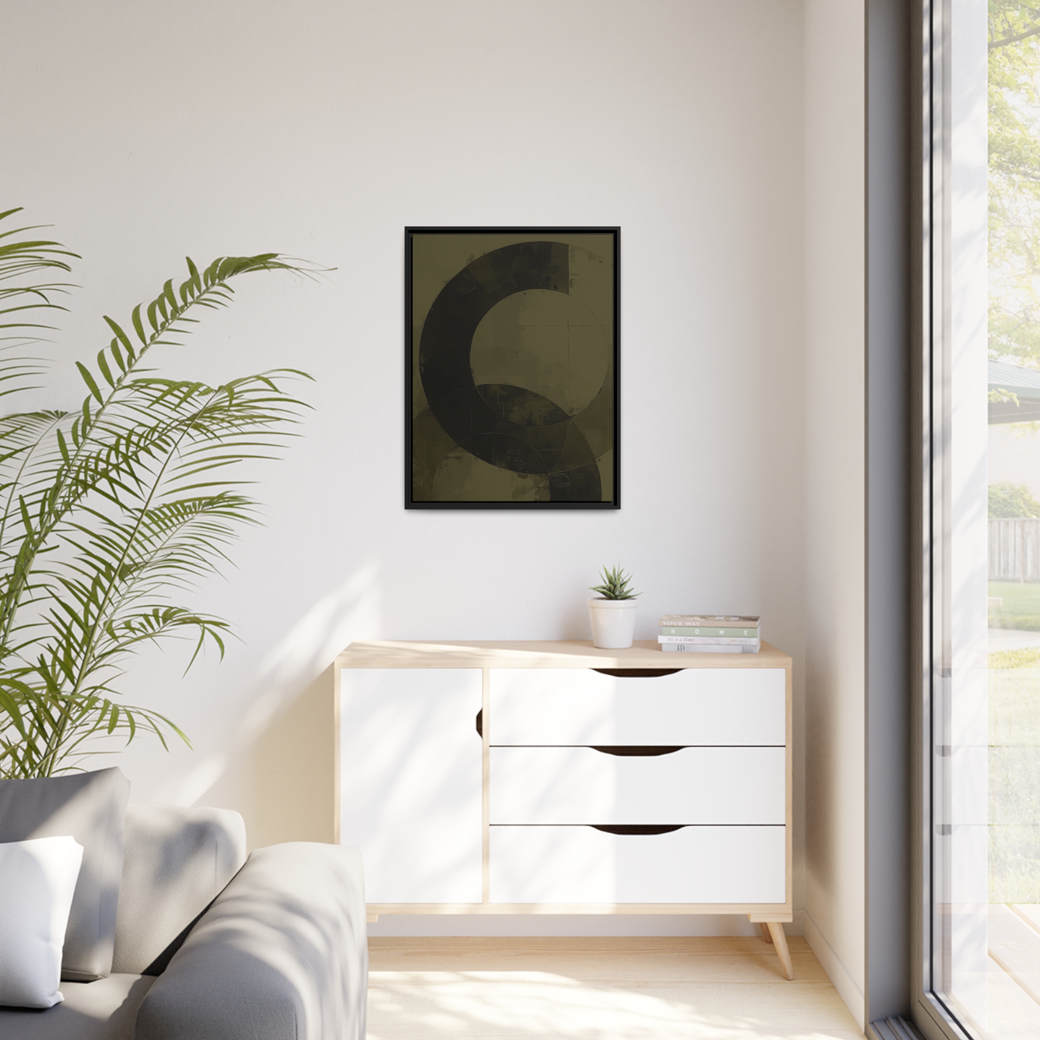 Bold Circles, Olive One - Dark - Custom Black Frame - Image 3