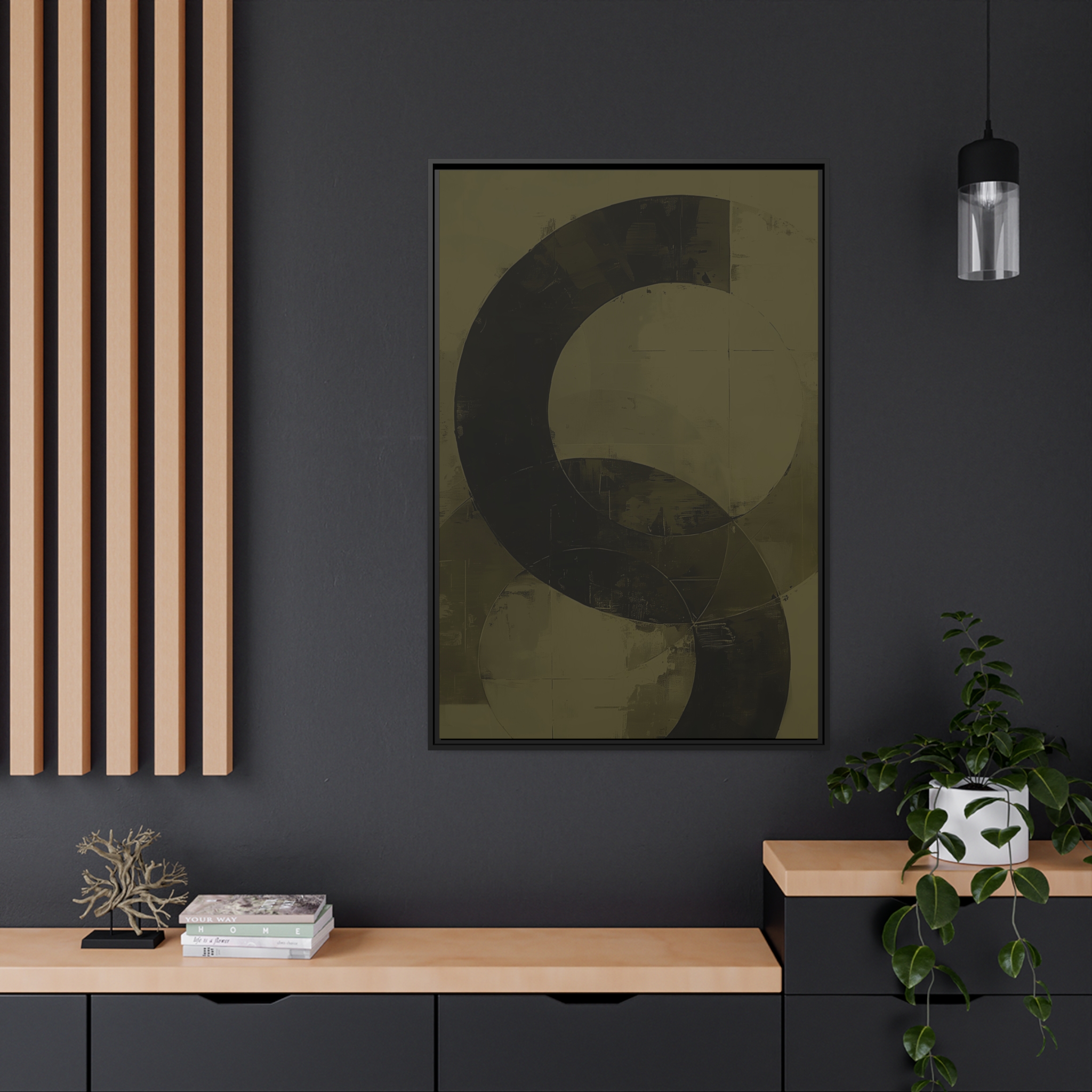 Bold Circles, Olive One - Dark - Custom Black Frame - Image 16