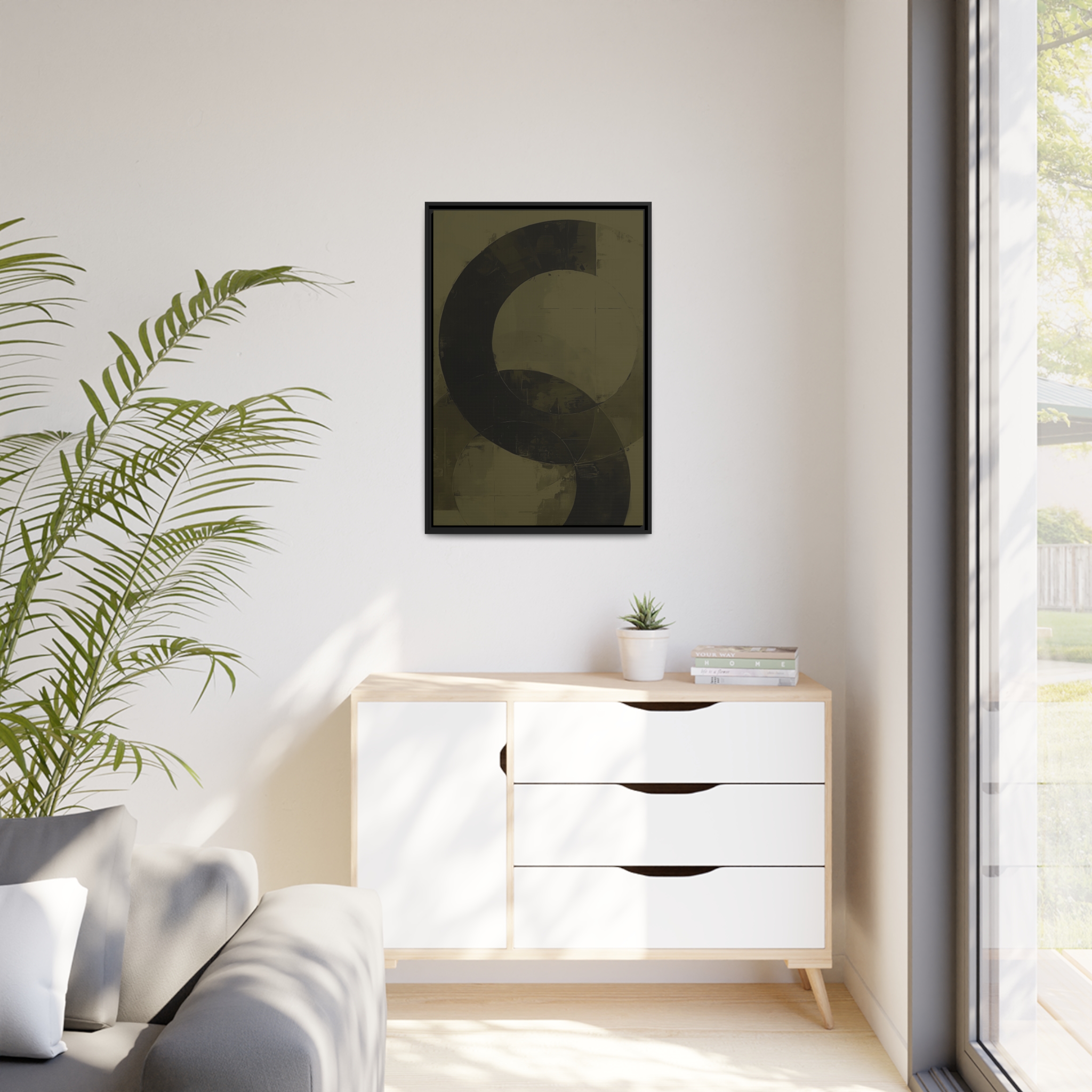 Bold Circles, Olive One - Dark - Custom Black Frame - Image 7