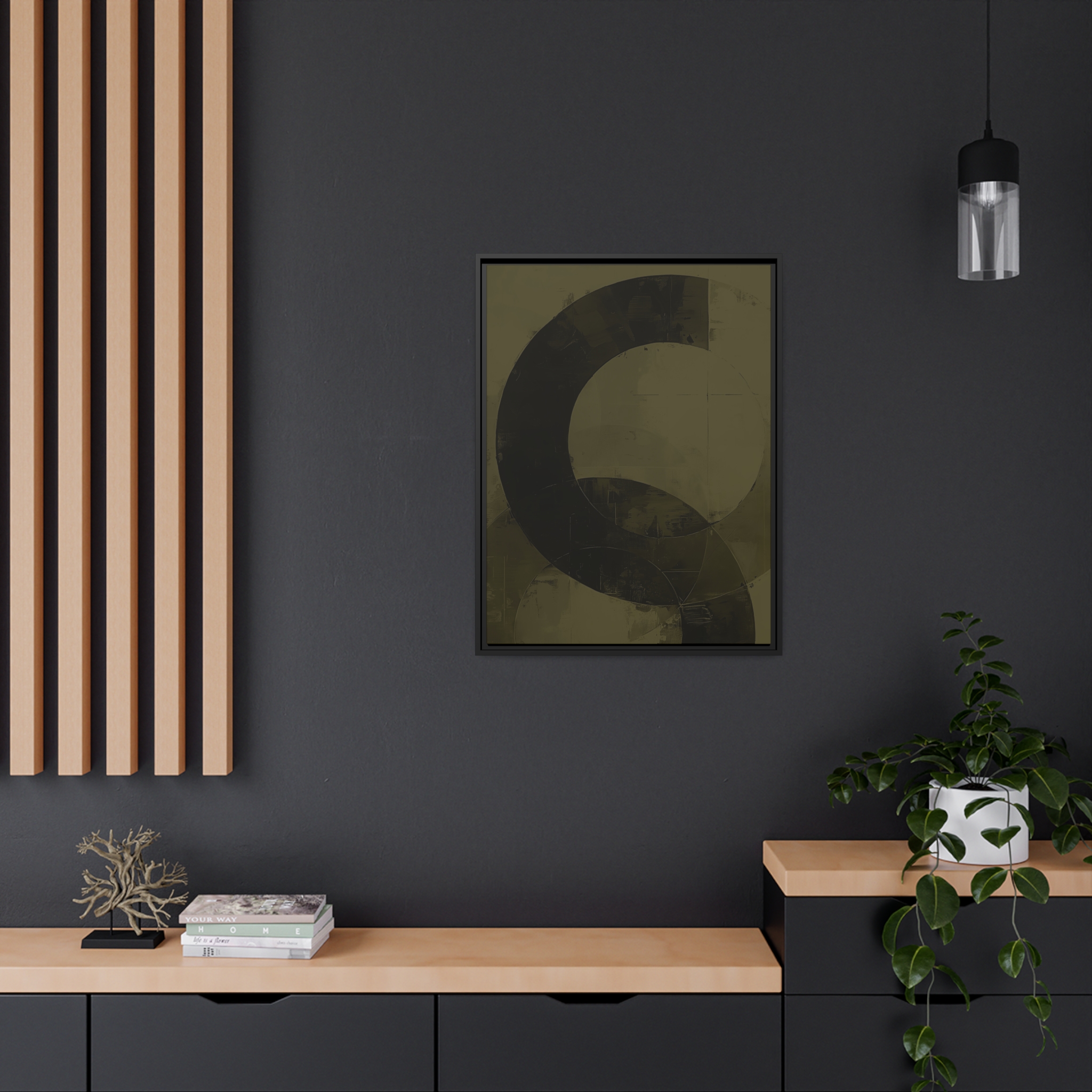 Bold Circles, Olive One - Dark - Custom Black Frame - Image 4