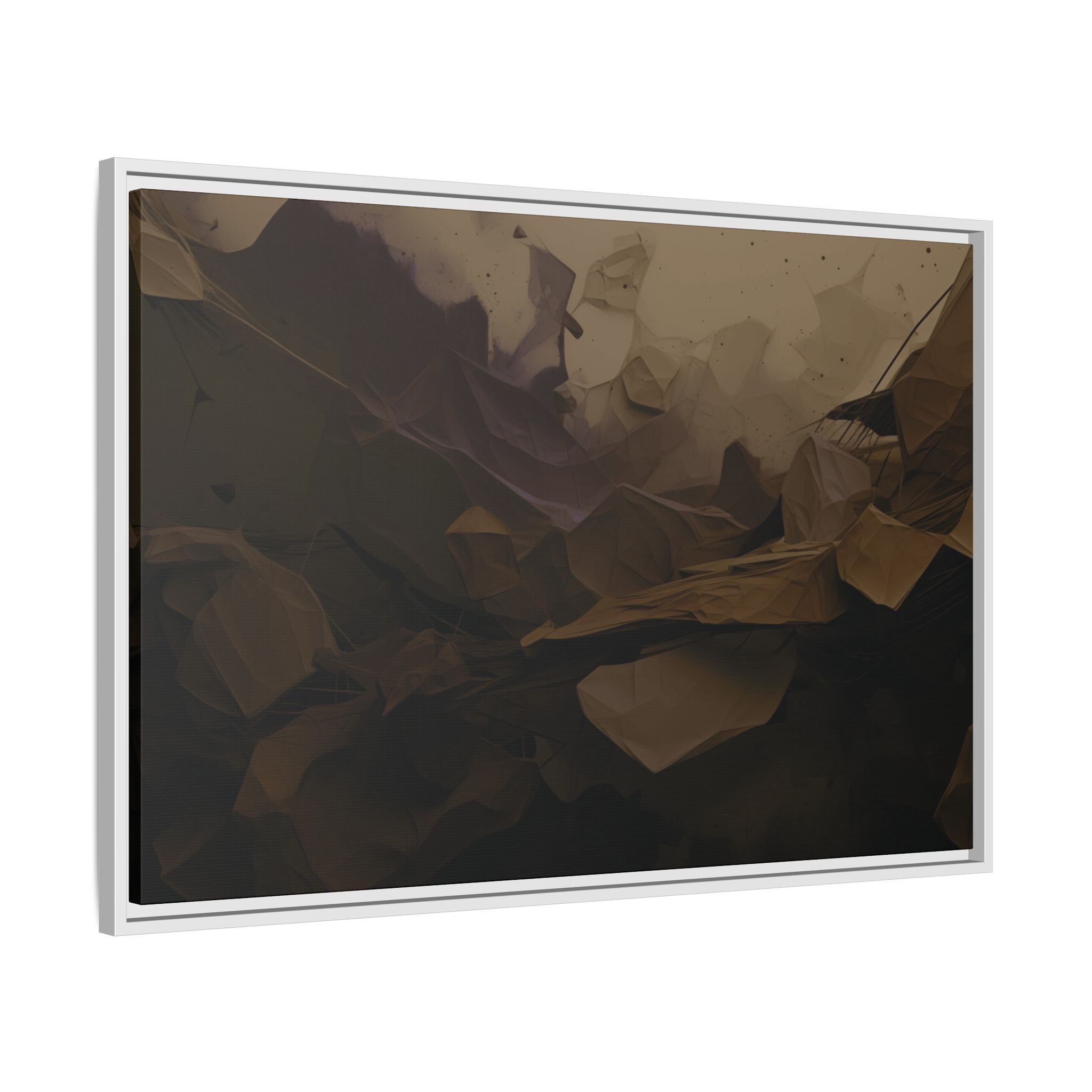 Polygon Thoughts (v0 Dark) - Framed Matt Canvas (Black, White, Brown,) - Image 14