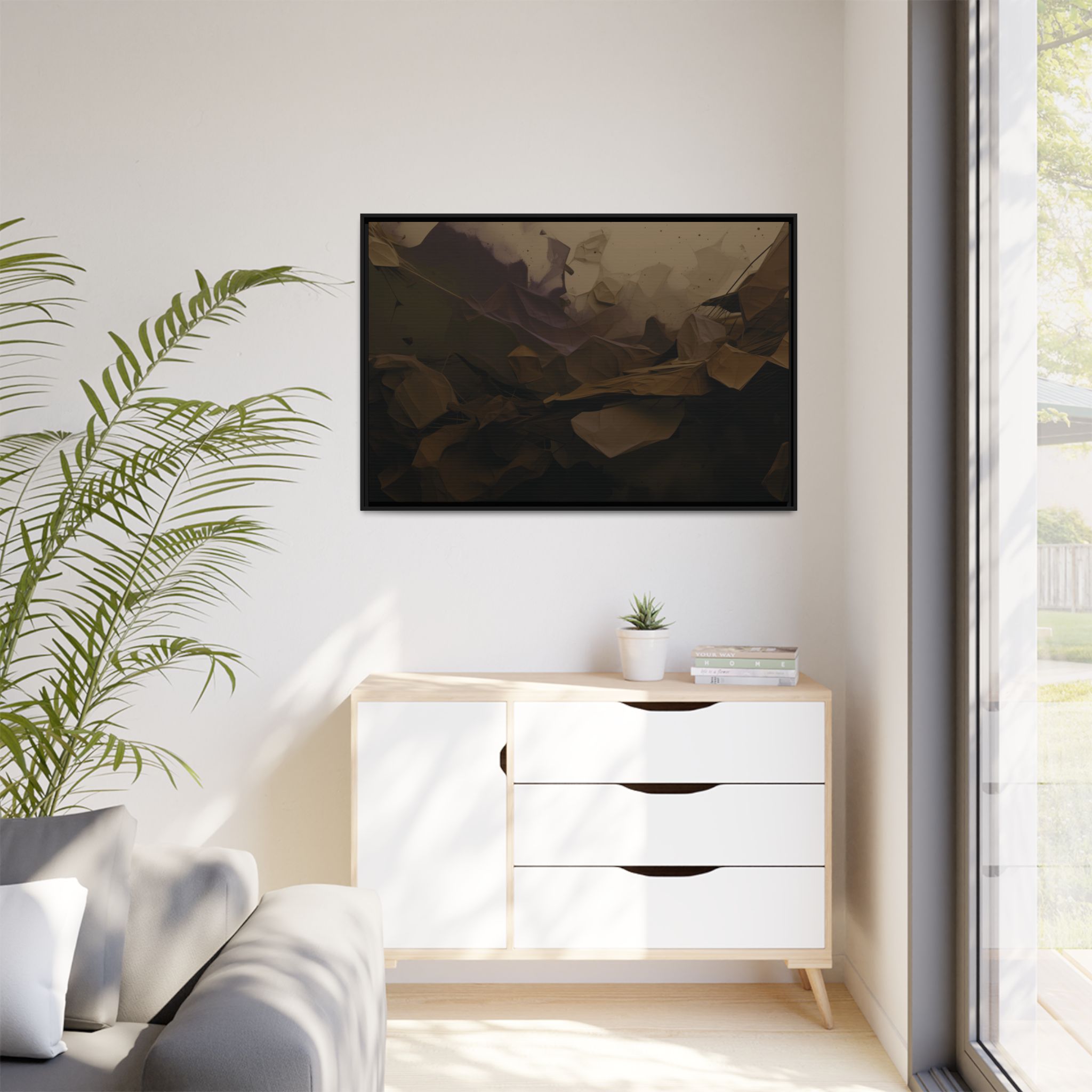 Polygon Thoughts (v0 Dark) - Framed Matt Canvas (Black, White, Brown,) - Image 7