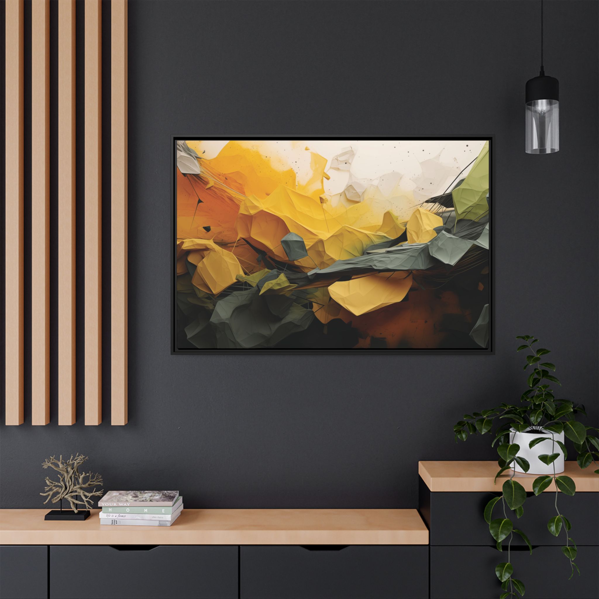 Polygon Thoughts (v0 Clear) - Framed Matt Canvas (Black, White, Brown,) - Image 8