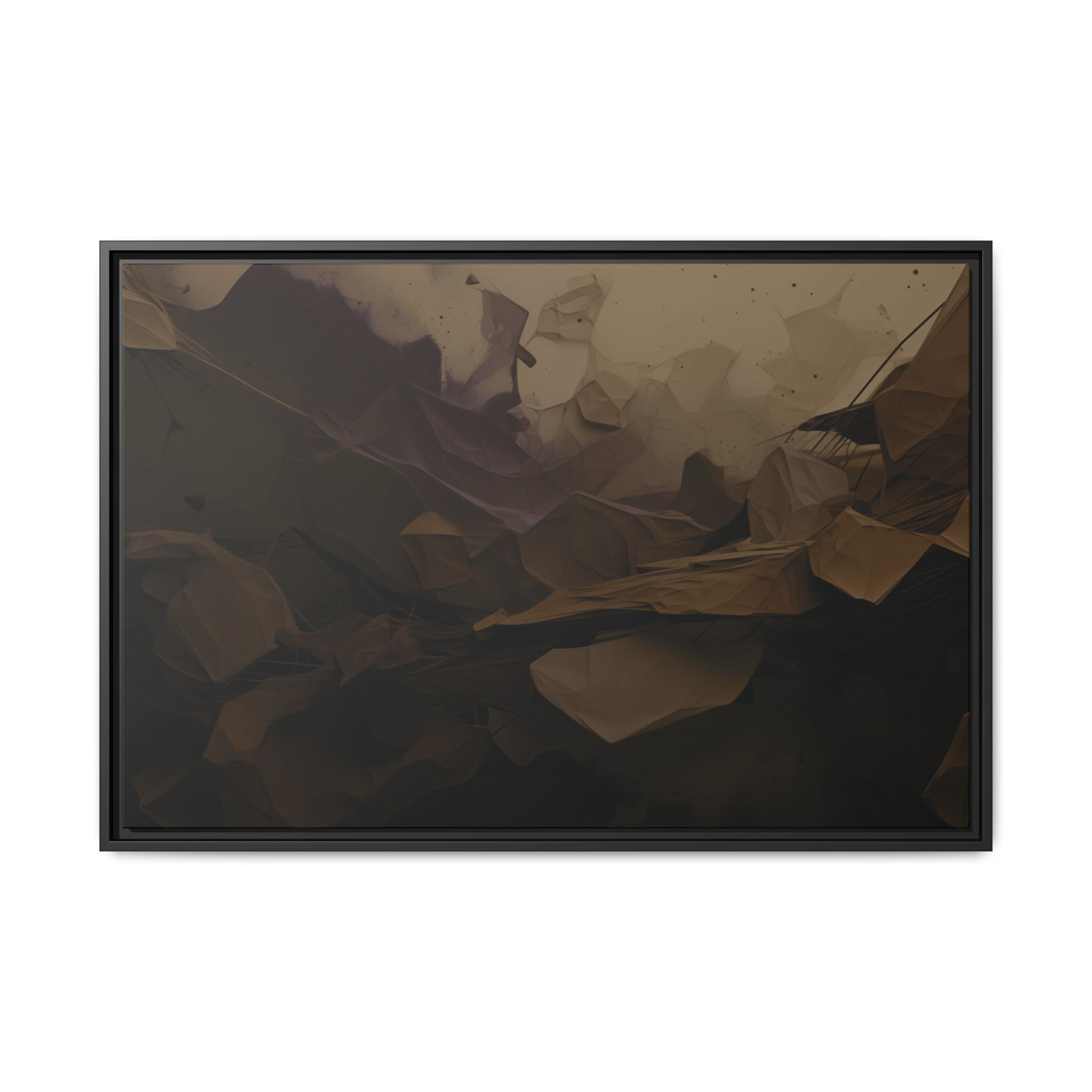 Polygon Thoughts (v0 Dark) - Framed Matt Canvas (Black, White, Brown,)