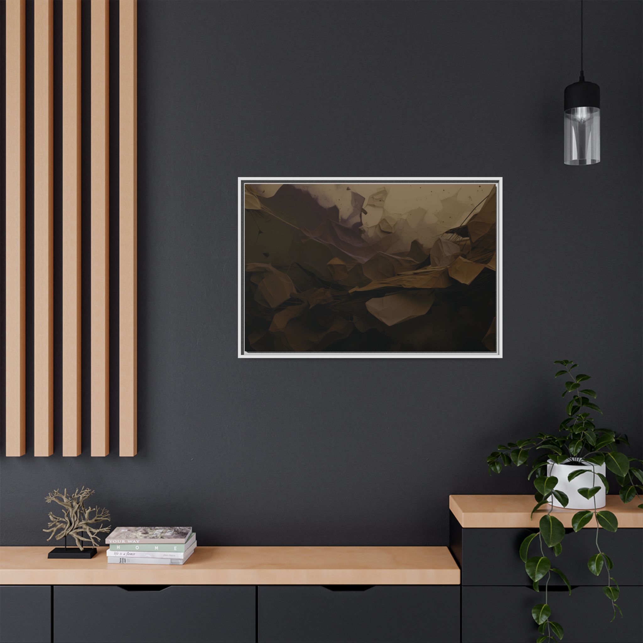 Polygon Thoughts (v0 Dark) - Framed Matt Canvas (Black, White, Brown,) - Image 16