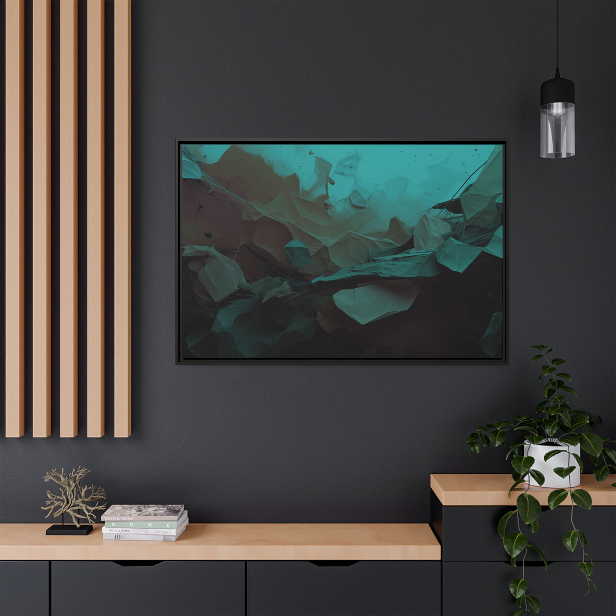 Polygon Thoughts (v0 Blue) - Framed Matt Canvas (Black, White, Brown,) - Image 8