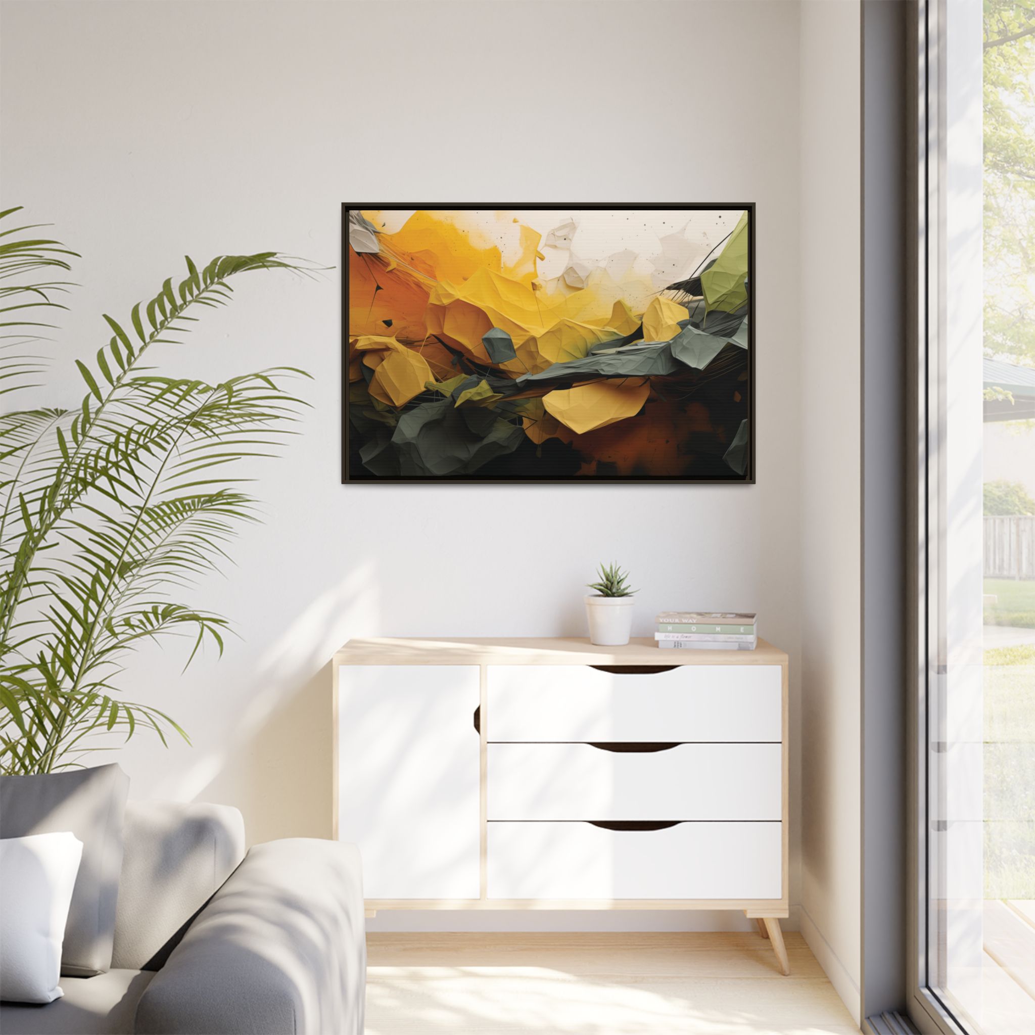 Polygon Thoughts (v0 Clear) - Framed Matt Canvas (Black, White, Brown,) - Image 19