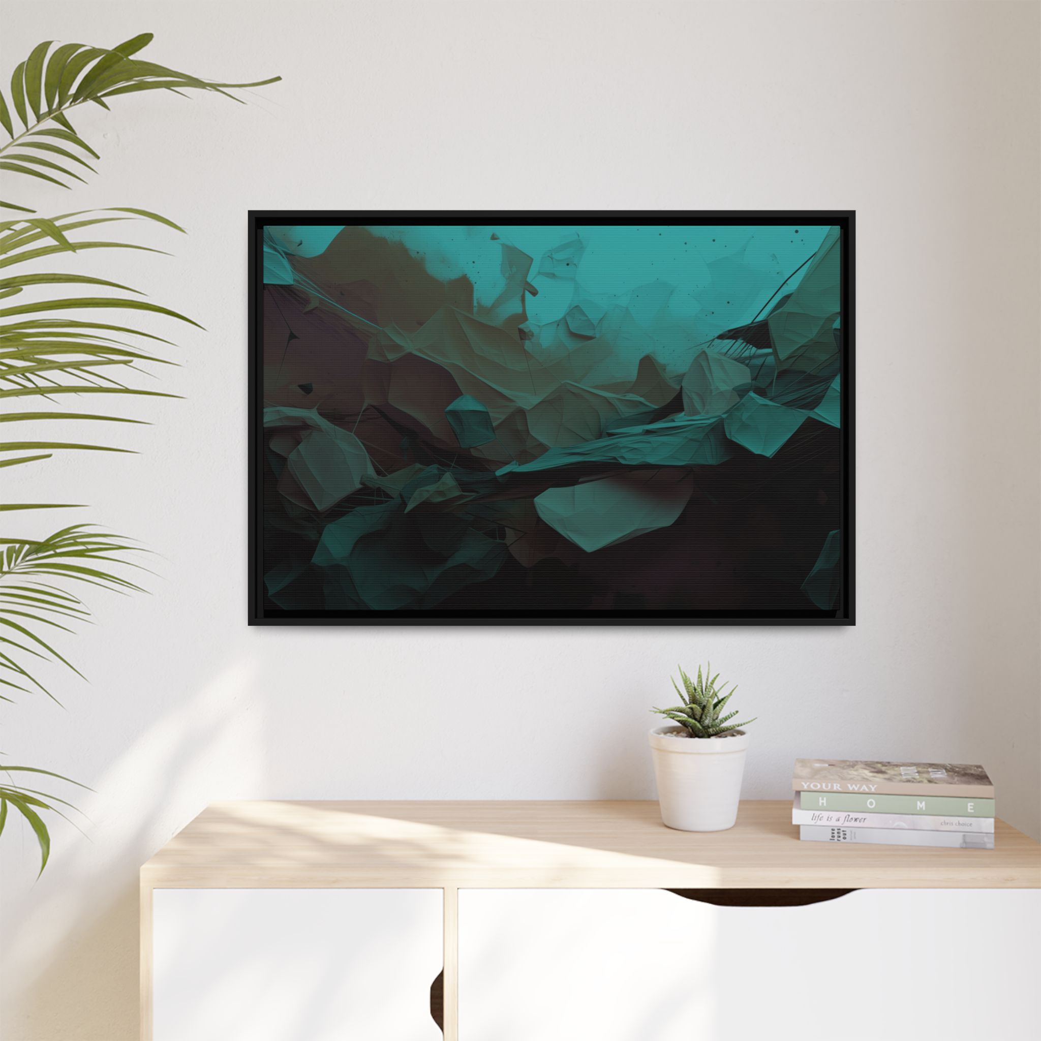 Polygon Thoughts (v0 Blue) - Framed Matt Canvas (Black, White, Brown,) - Image 3