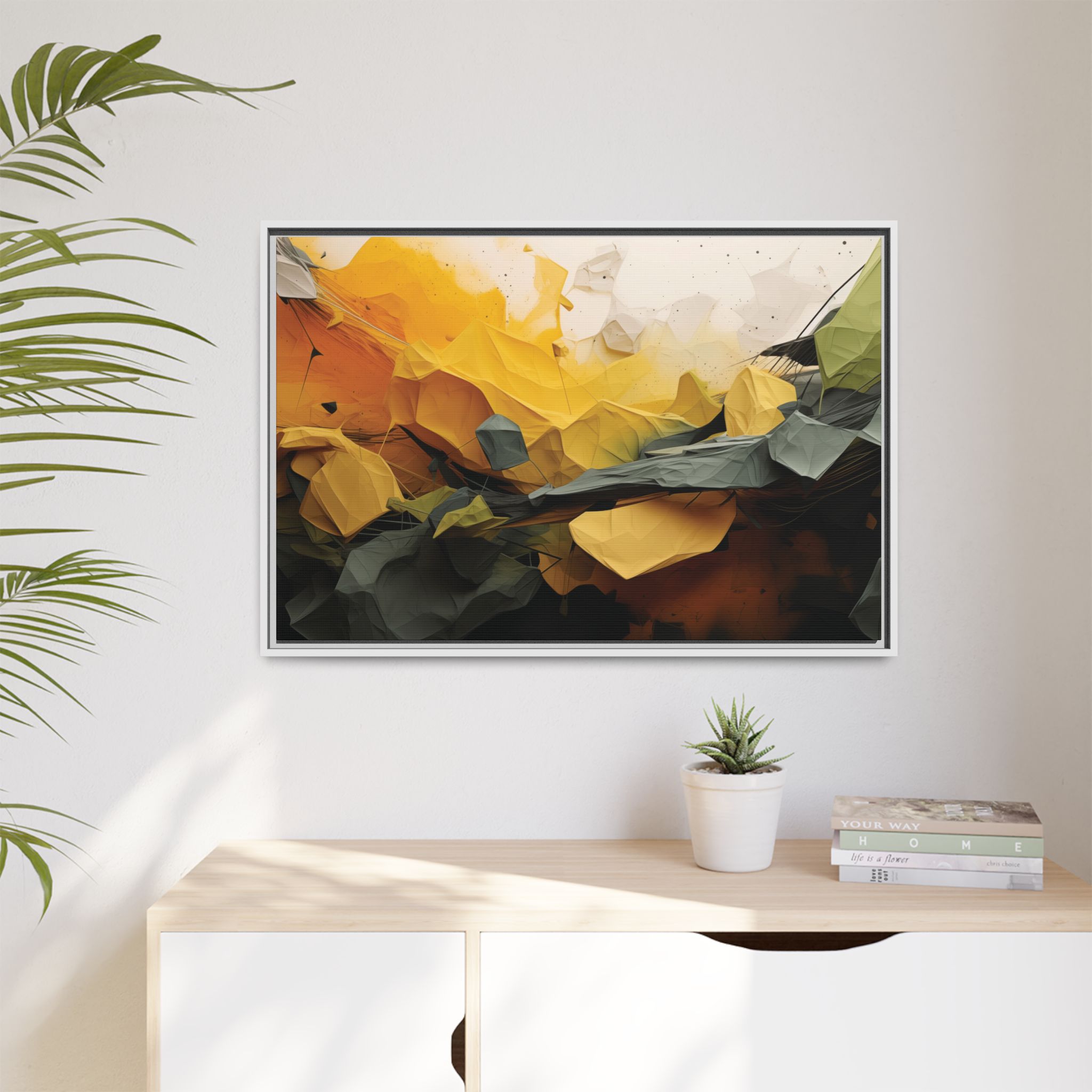 Polygon Thoughts (v0 Clear) - Framed Matt Canvas (Black, White, Brown,) - Image 15