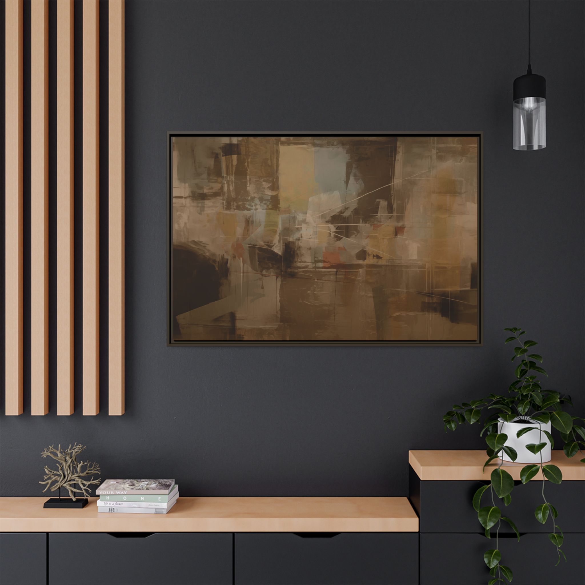 Abstracts Radar (v1 Coffee) - Framed Matt Canvas (Black, White, Brown,) - Image 22