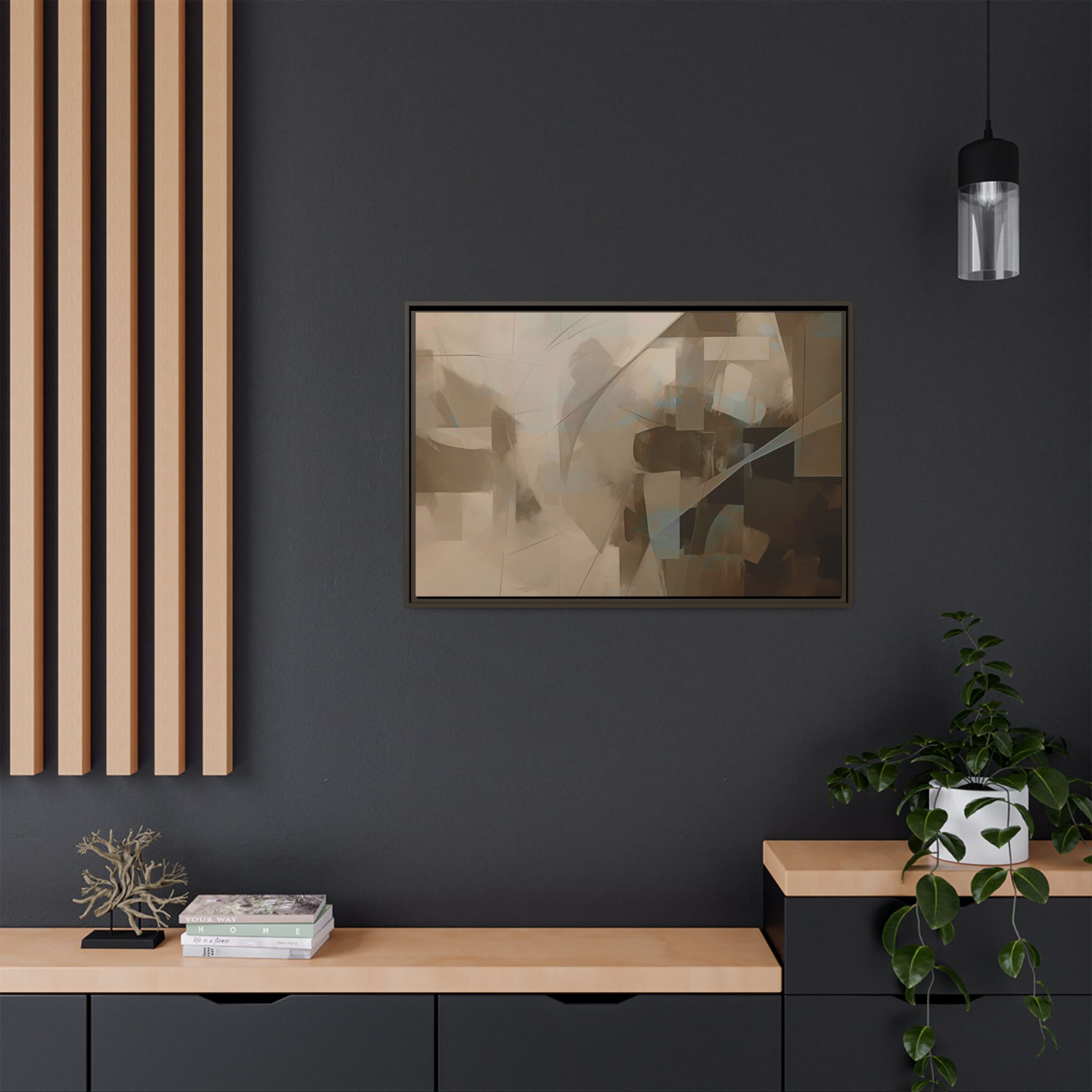 Abstracts Lance (v1 Coffee), Framed Matt Canvas (Black, White, Brown,) - Image 5