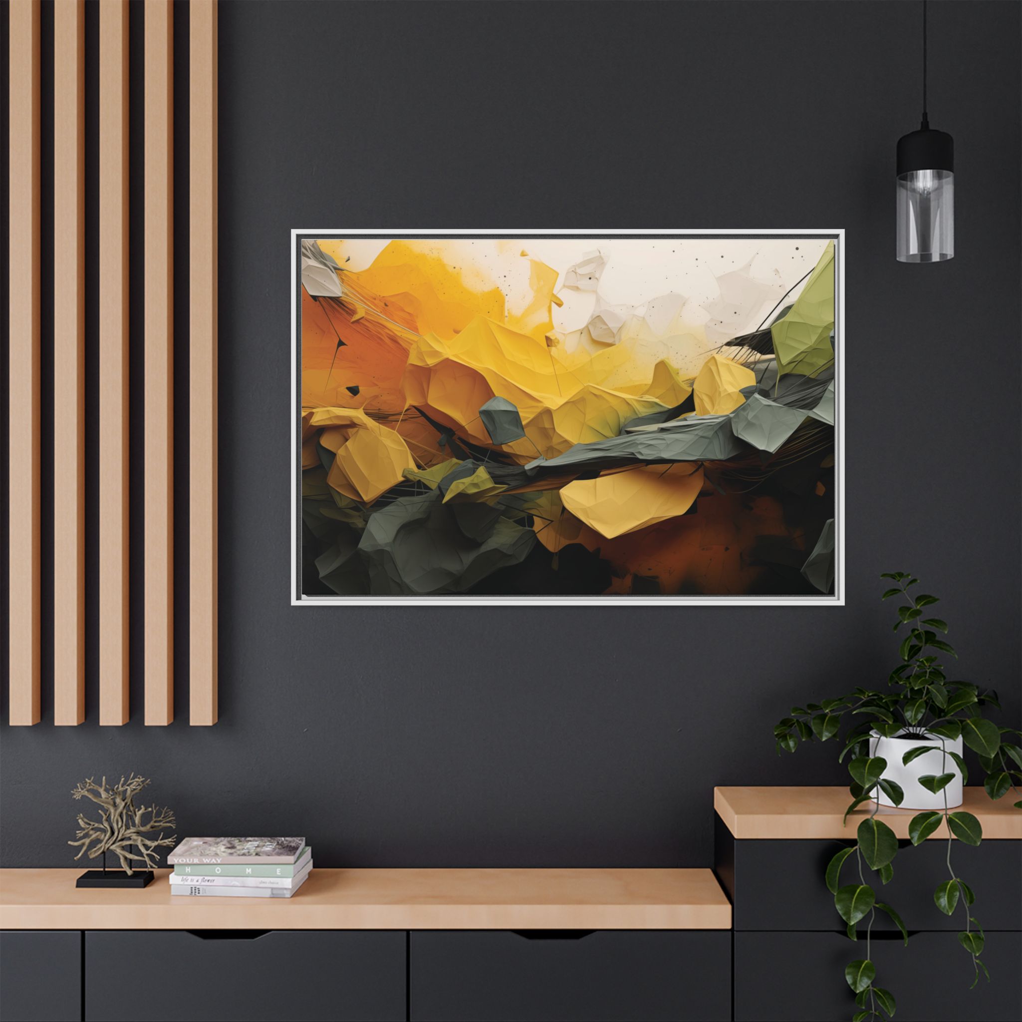 Polygon Thoughts (v0 Clear) - Framed Matt Canvas (Black, White, Brown,) - Image 24