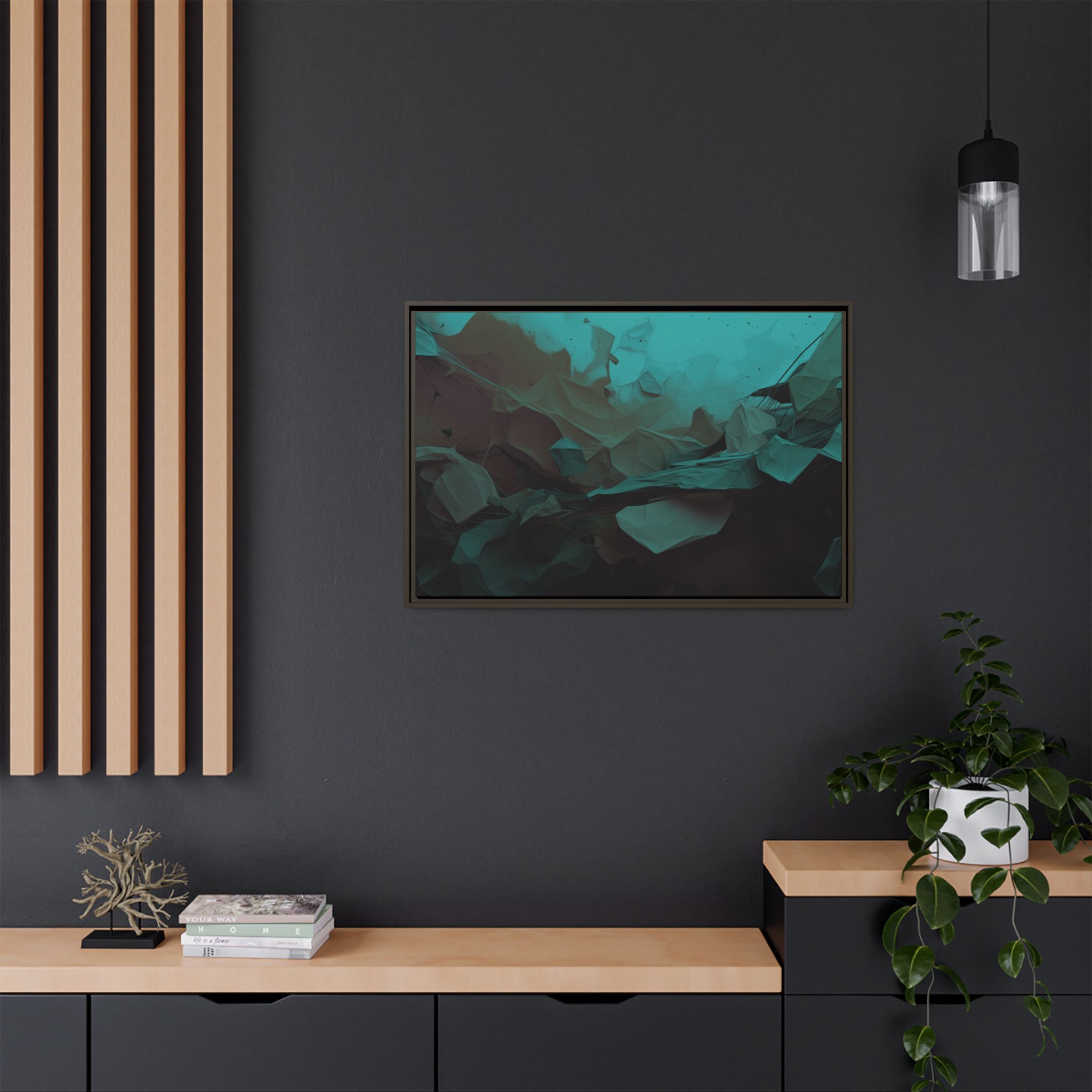 Polygon Thoughts (v0 Blue) - Framed Matt Canvas (Black, White, Brown,) - Image 12