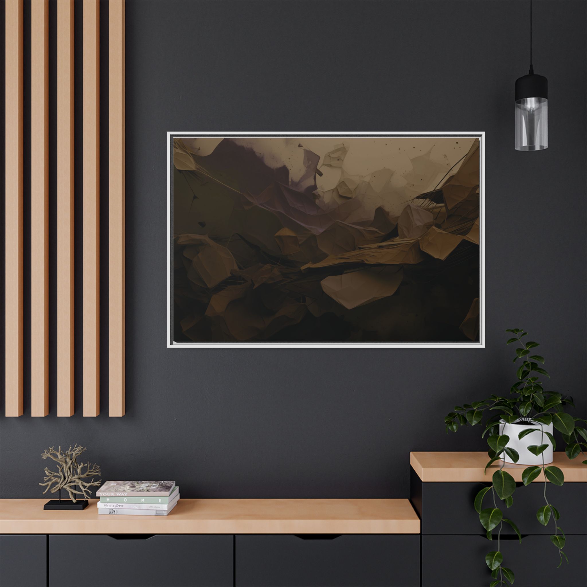 Polygon Thoughts (v0 Dark) - Framed Matt Canvas (Black, White, Brown,) - Image 24