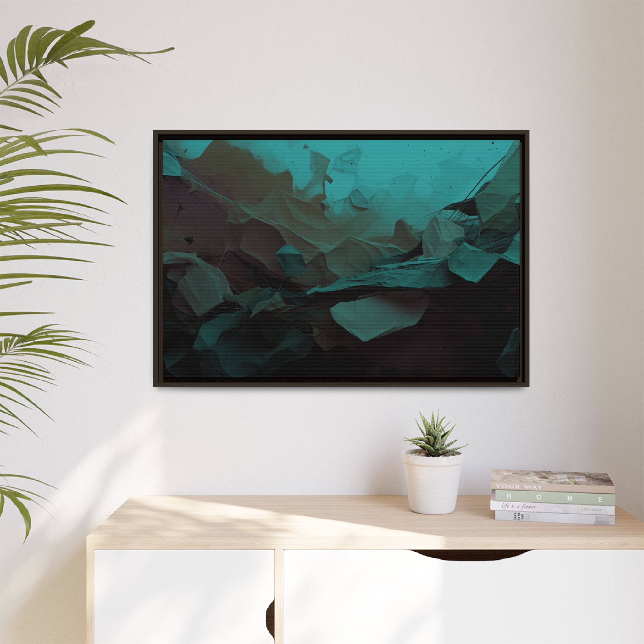 Polygon Thoughts (v0 Blue) - Framed Matt Canvas (Black, White, Brown,) - Image 11