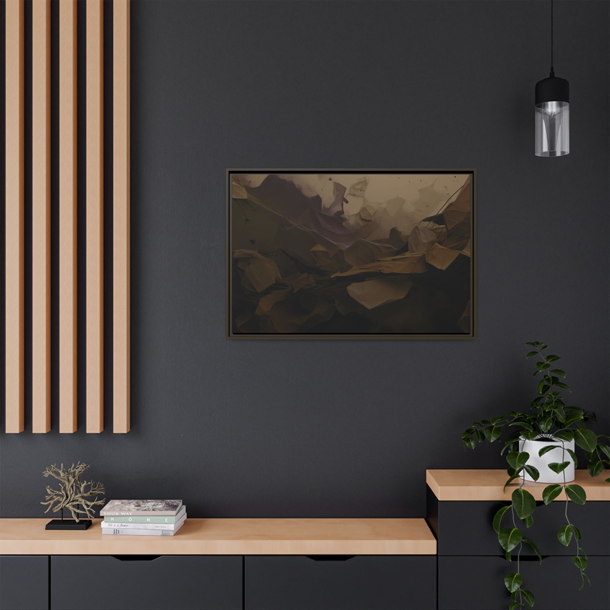 Polygon Thoughts (v0 Dark) - Framed Matt Canvas (Black, White, Brown,) - Image 12