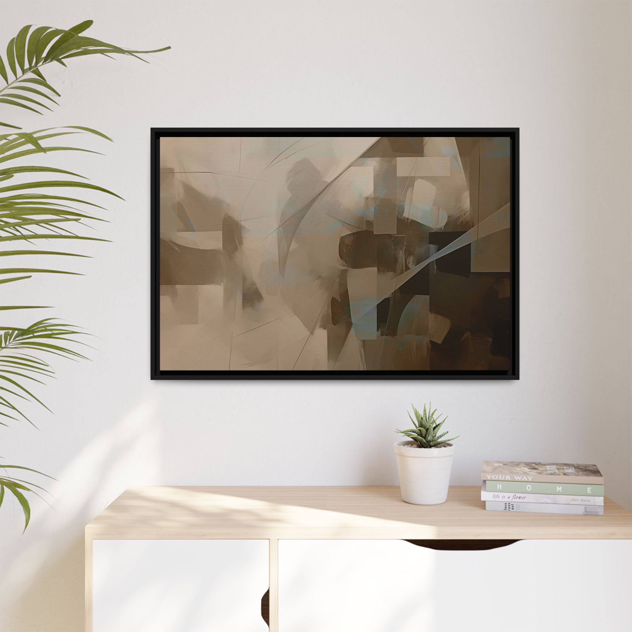 Abstracts Lance (v1 Coffee), Framed Matt Canvas (Black, White, Brown,) - Image 8