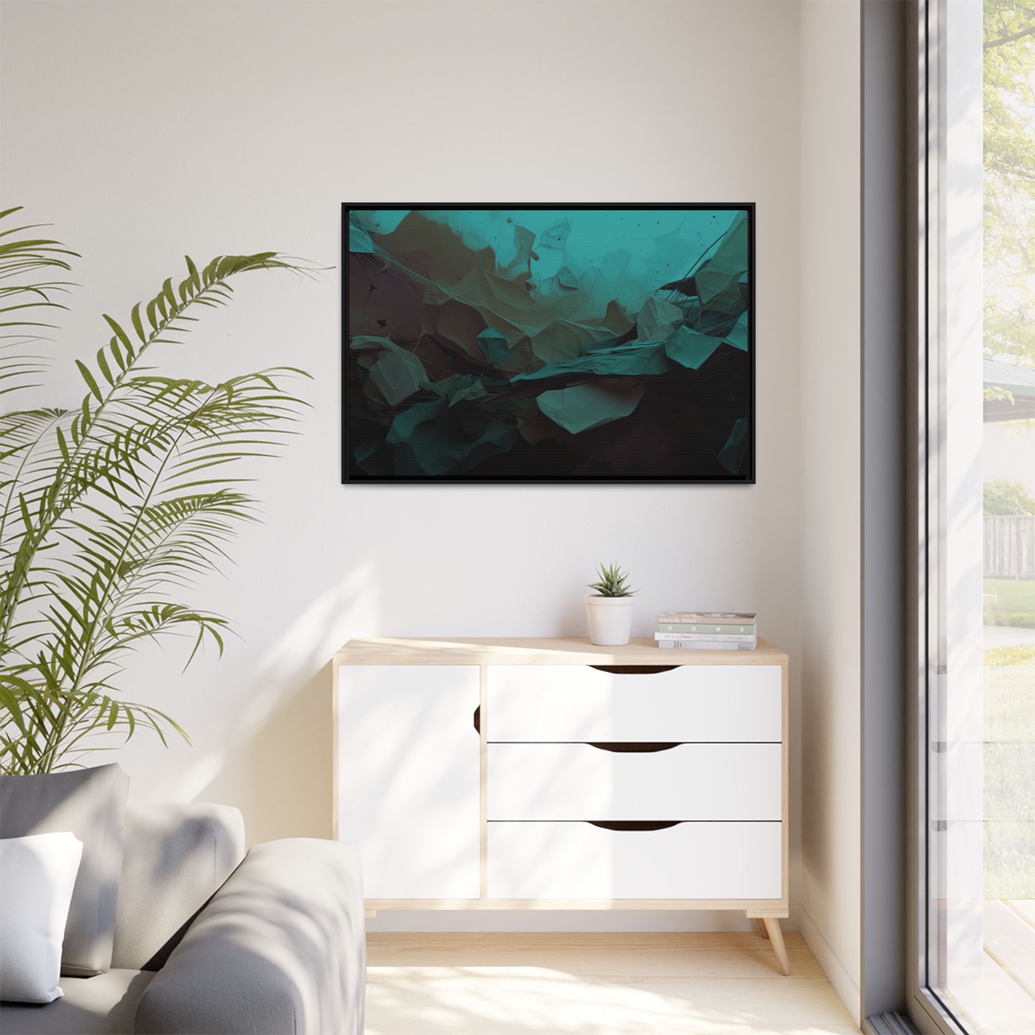 Polygon Thoughts (v0 Blue) - Framed Matt Canvas (Black, White, Brown,) - Image 7