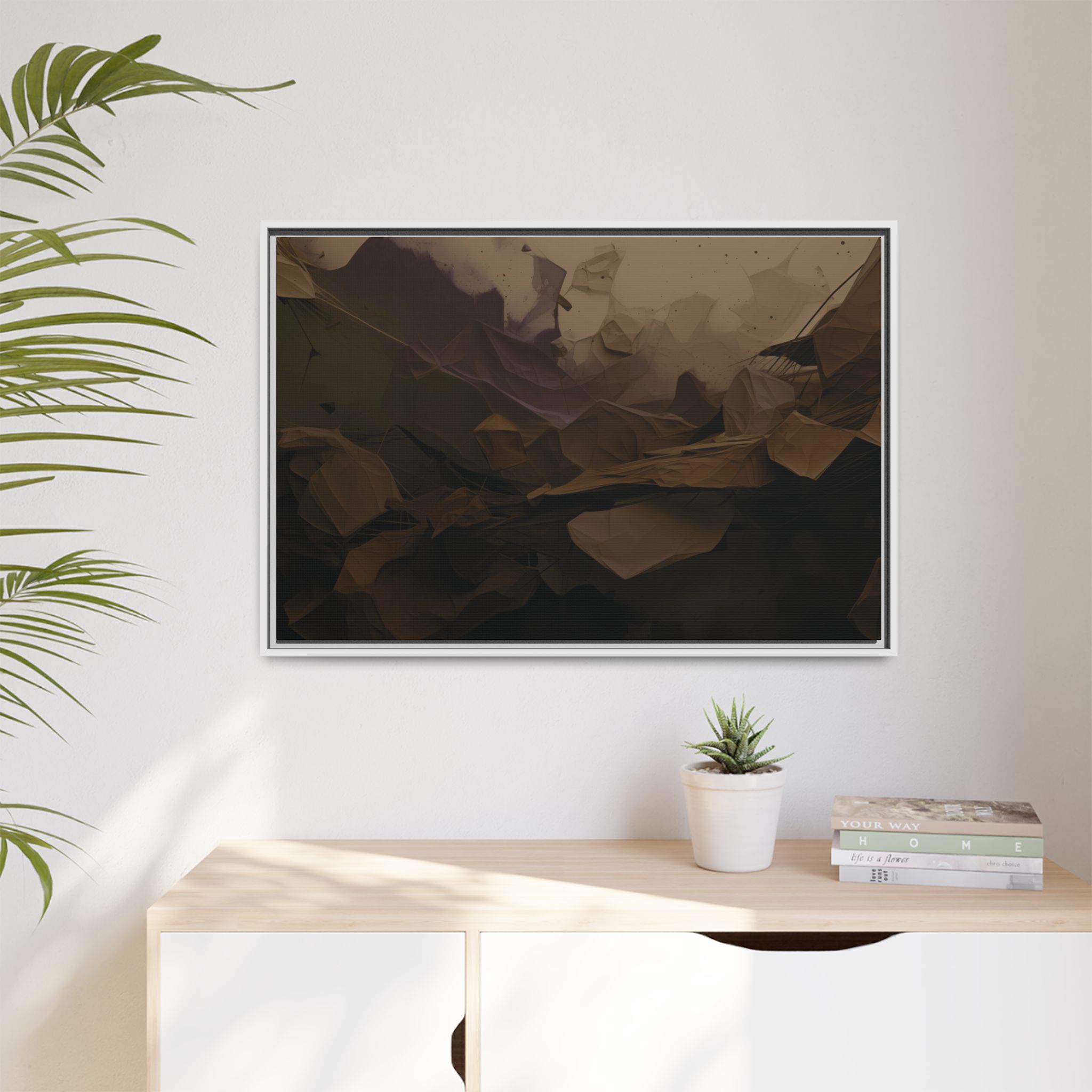 Polygon Thoughts (v0 Dark) - Framed Matt Canvas (Black, White, Brown,) - Image 15
