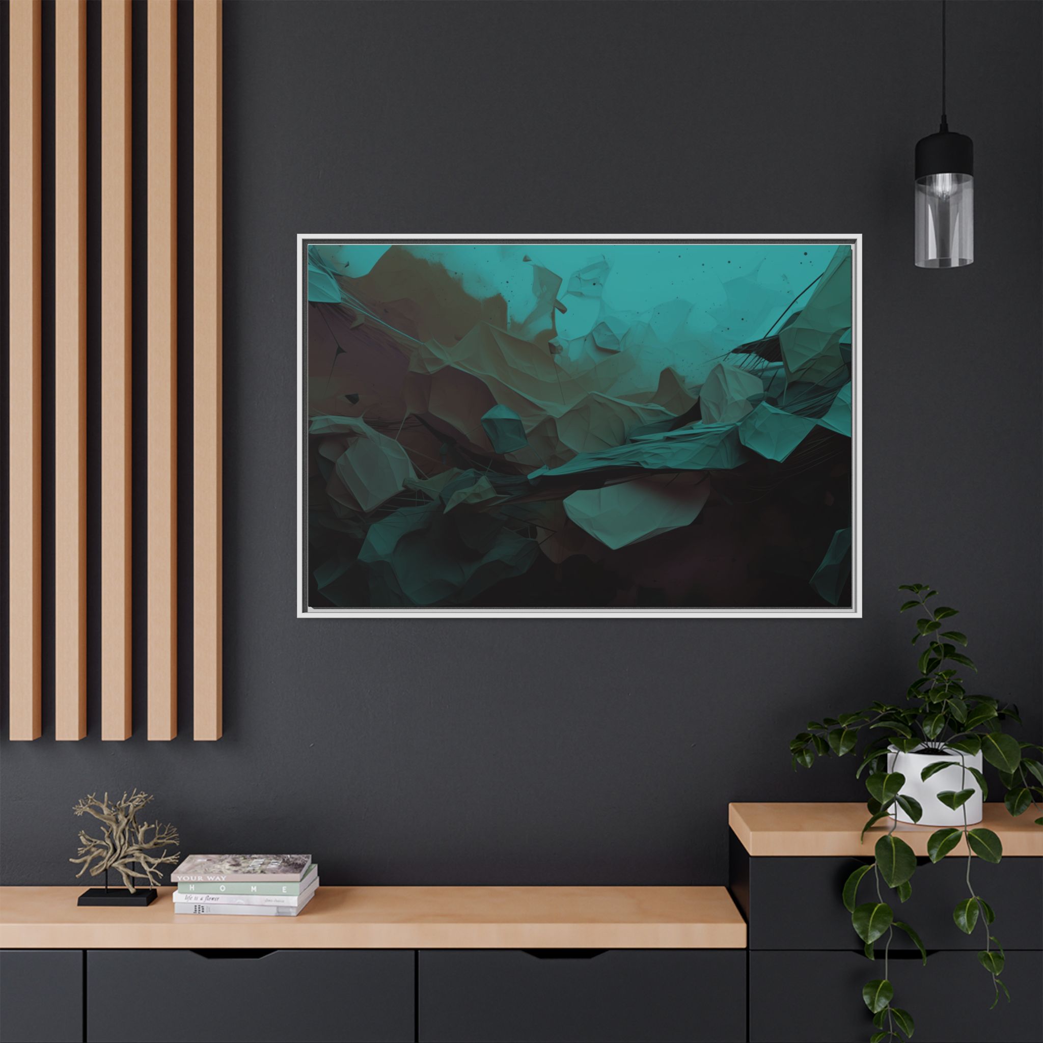 Polygon Thoughts (v0 Blue) - Framed Matt Canvas (Black, White, Brown,) - Image 24