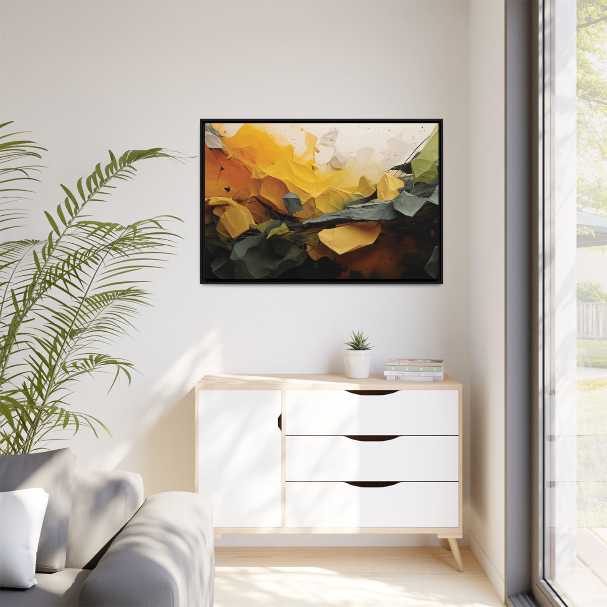 Polygon Thoughts (v0 Clear) - Framed Matt Canvas (Black, White, Brown,) - Image 7