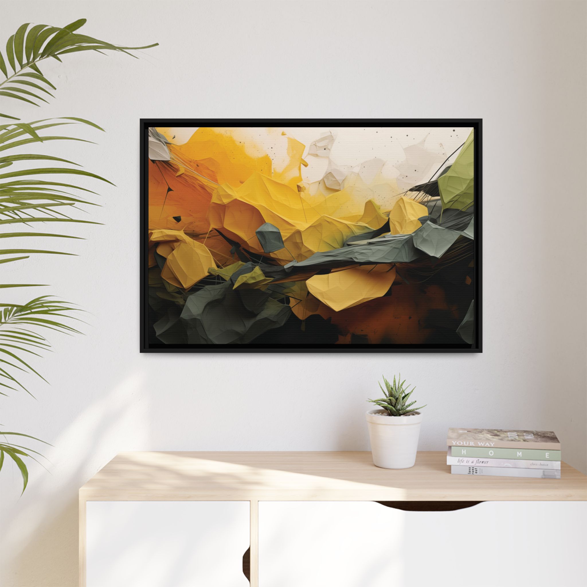 Polygon Thoughts (v0 Clear) - Framed Matt Canvas (Black, White, Brown,) - Image 3