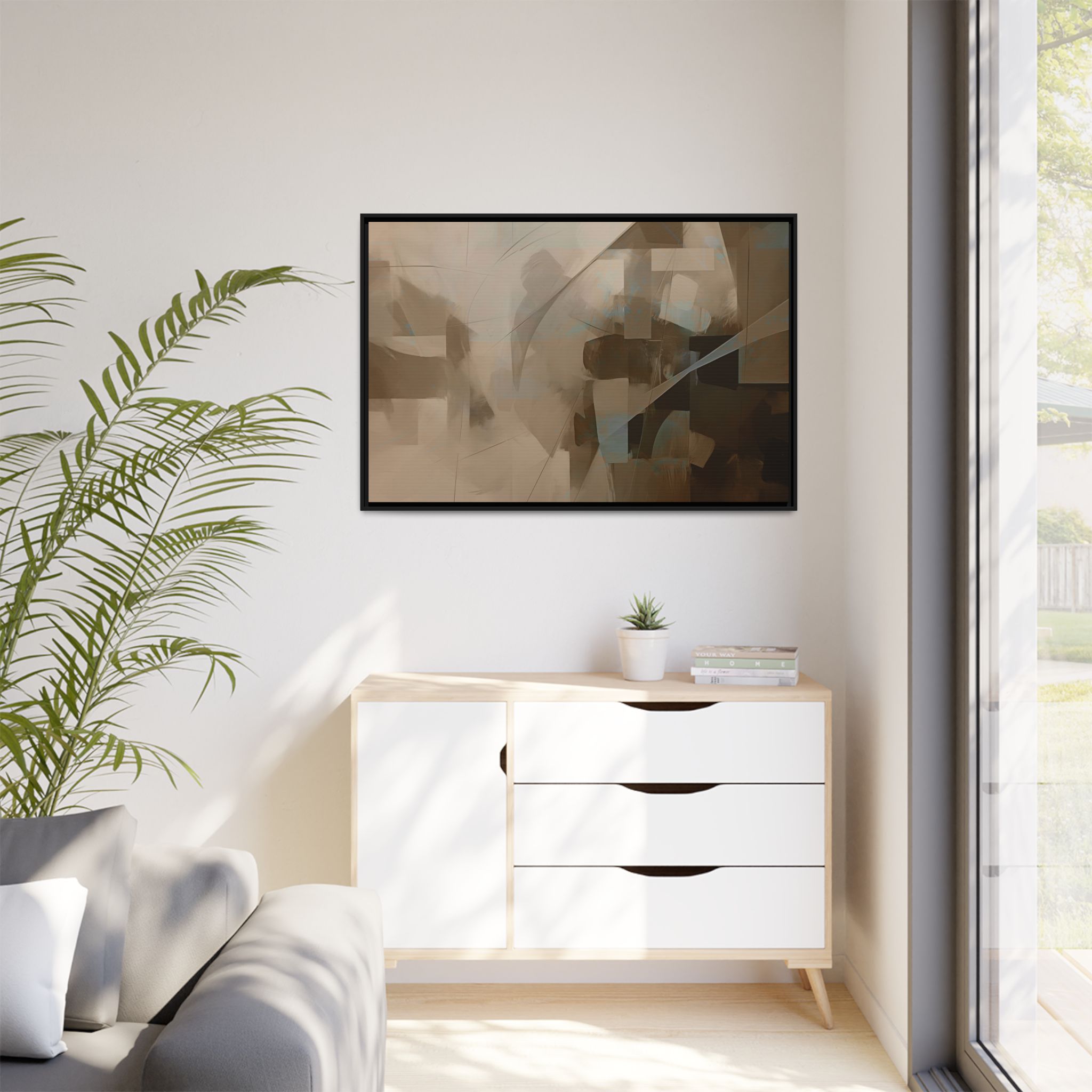 Abstracts Lance (v1 Coffee), Framed Matt Canvas (Black, White, Brown,) - Image 12