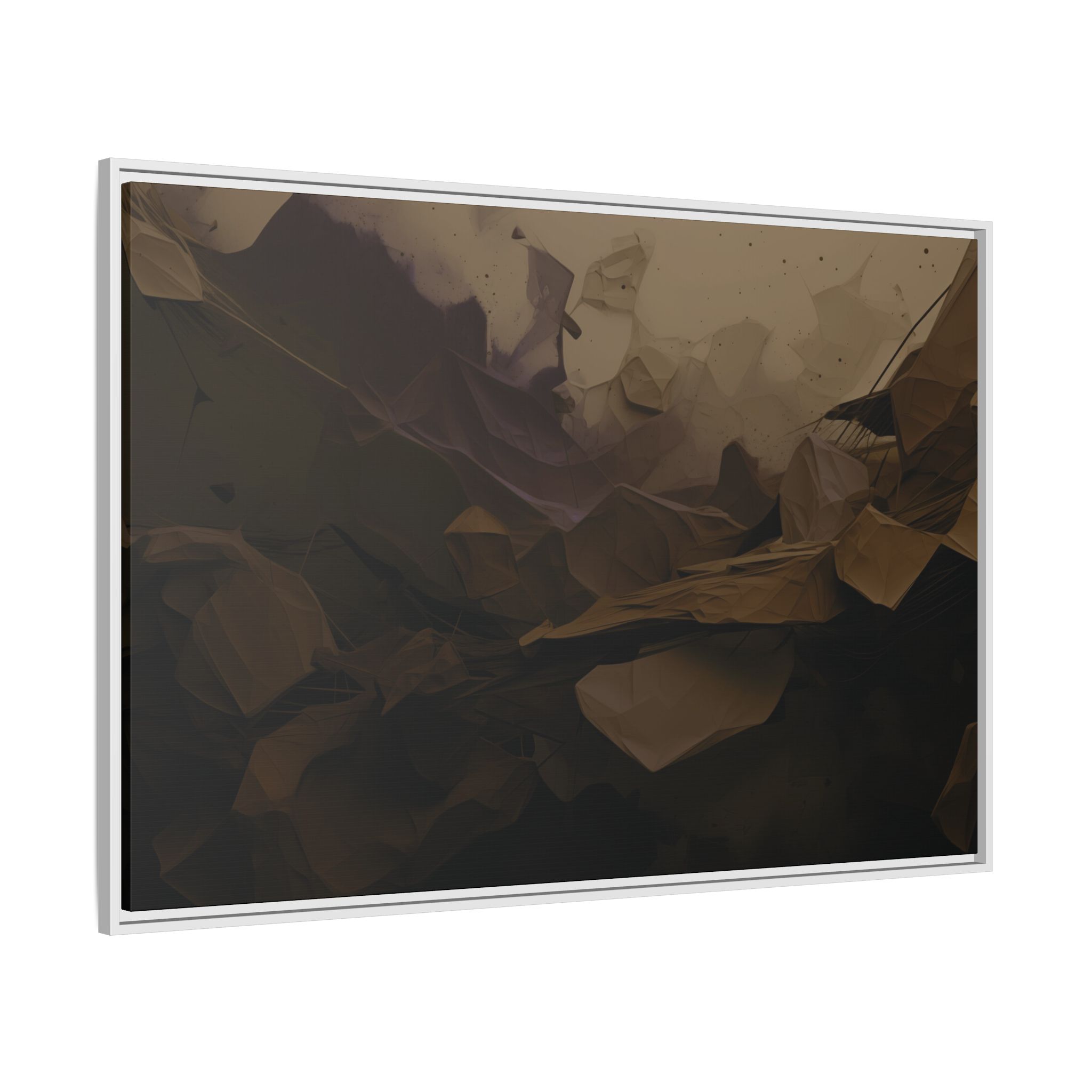 Polygon Thoughts (v0 Dark) - Framed Matt Canvas (Black, White, Brown,) - Image 22