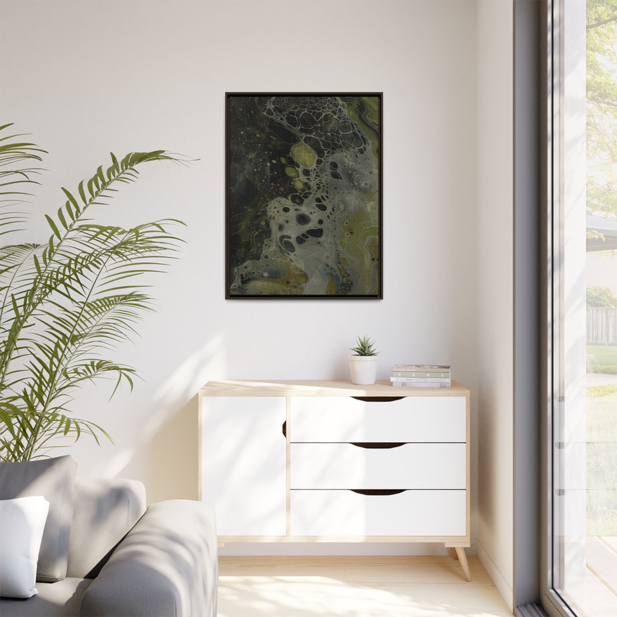 Astrals Cosmic #1 with texture underpainting - Green - Framed Matt Canvas (Black, White, Brown,) - Image 31