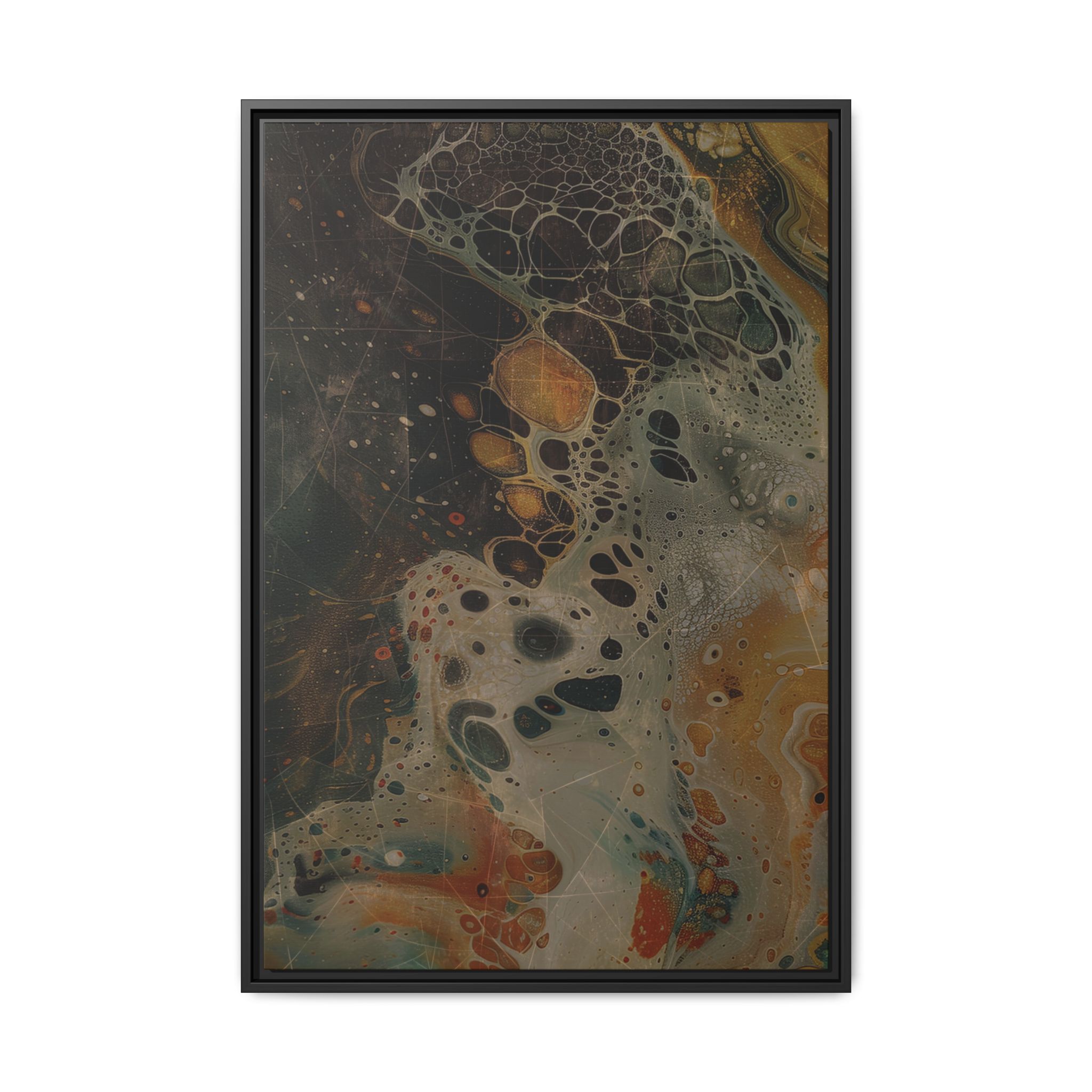 Astrals Cosmic #1 with texture underpainting - Orange - Framed Matt Canvas (Black, White, Brown,)