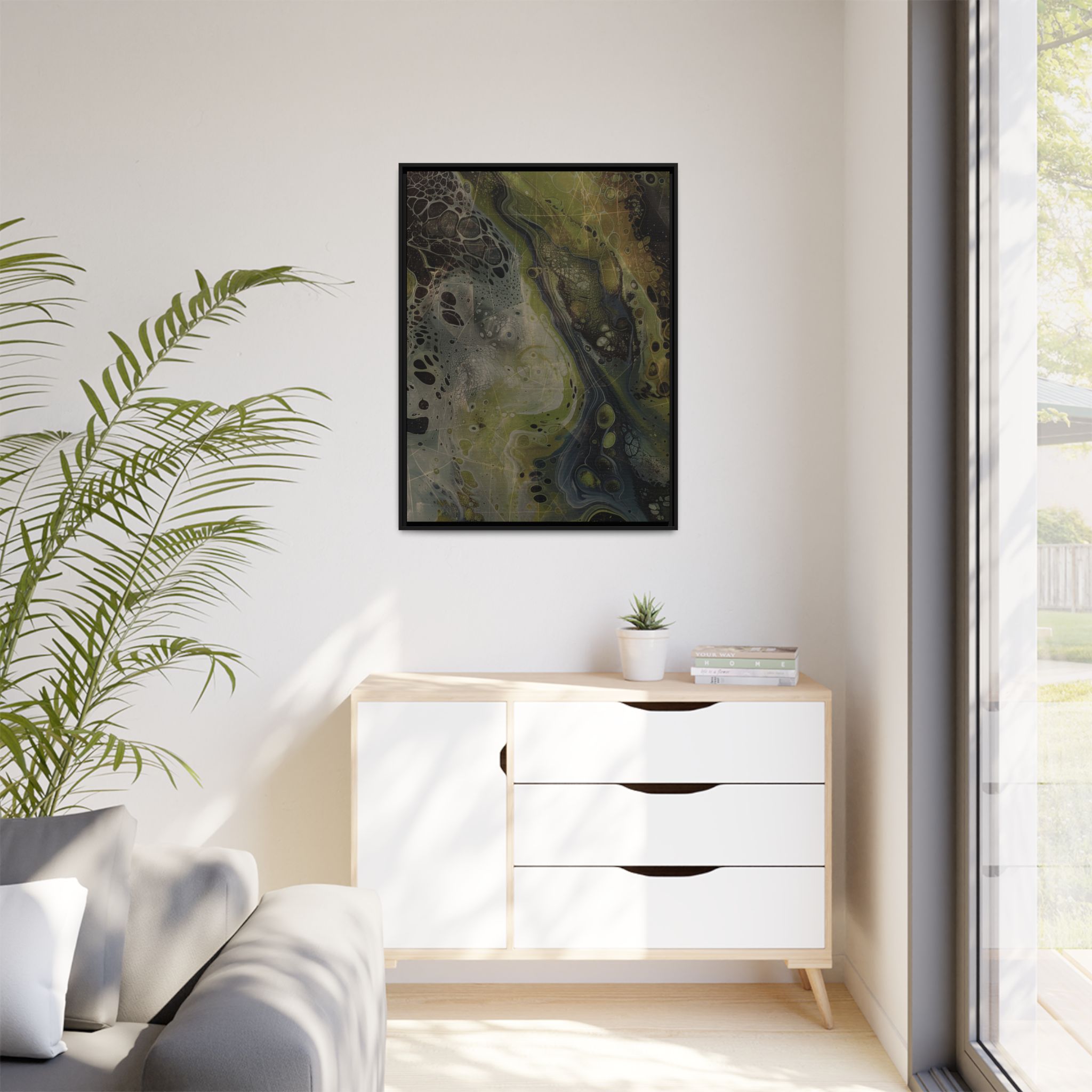 Astrals Cosmic #2 with texture underpainting - Green - Framed Matt Canvas (Black, White, Brown,) - Image 12