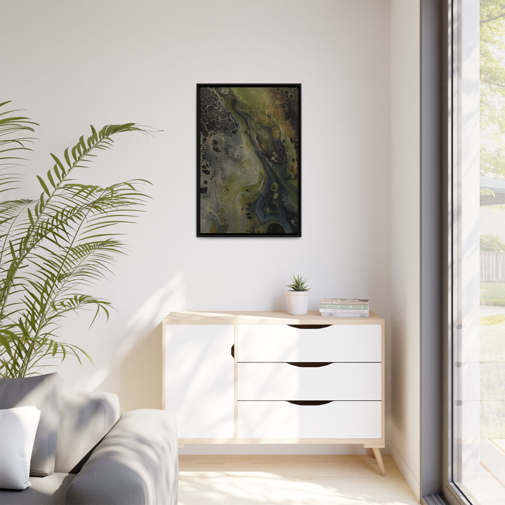 Astrals Cosmic #2 with texture underpainting - Green - Framed Matt Canvas (Black, White, Brown,) - Image 3