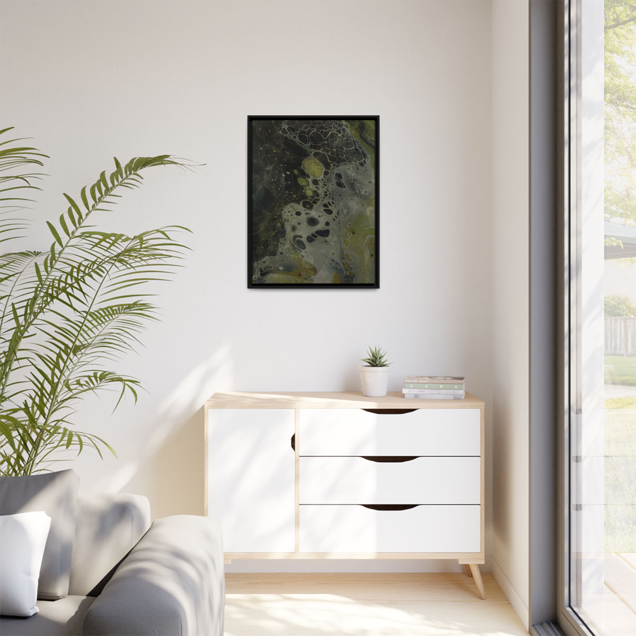 Astrals Cosmic #1 with texture underpainting - Green - Framed Matt Canvas (Black, White, Brown,) - Image 6