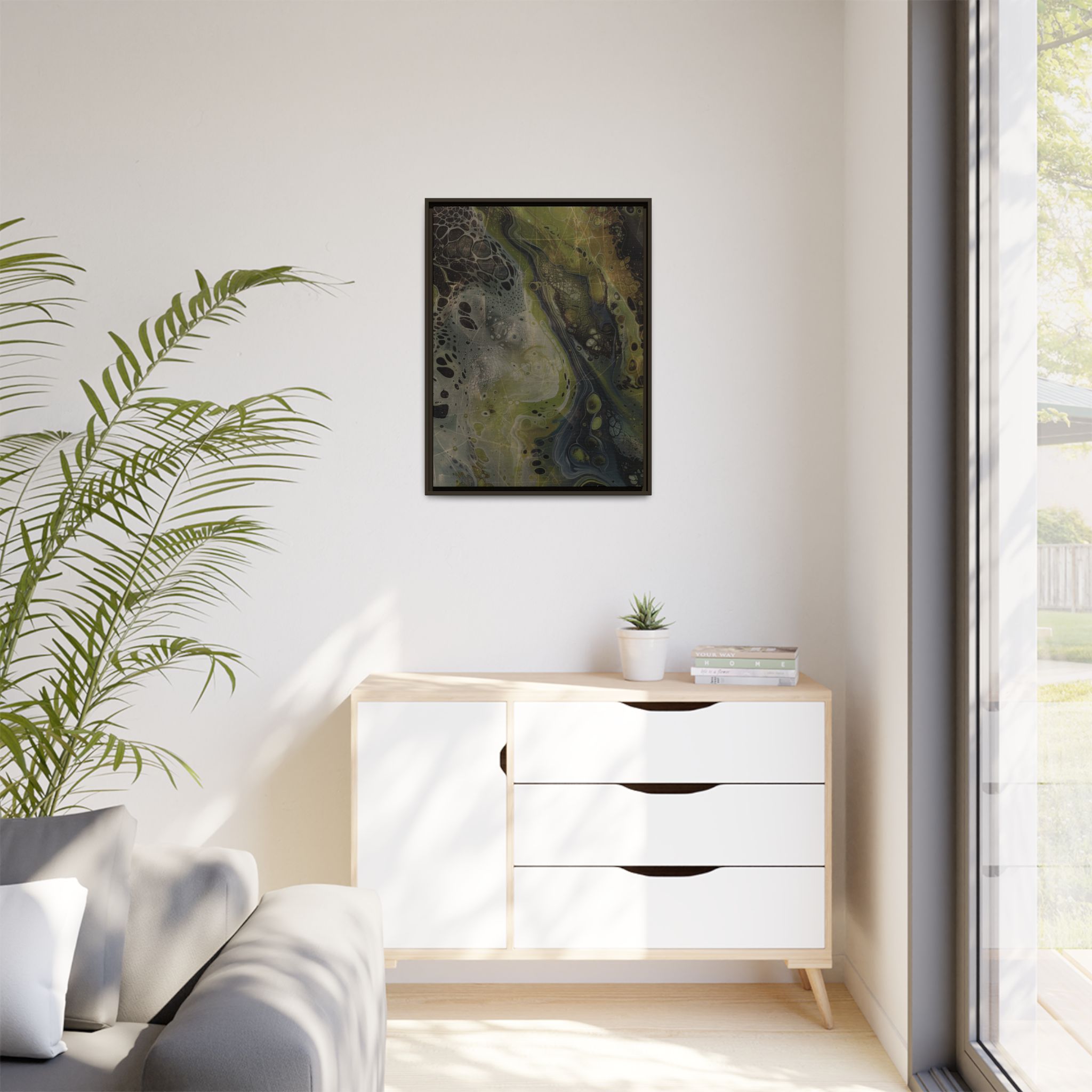 Astrals Cosmic #2 with texture underpainting - Green - Framed Matt Canvas (Black, White, Brown,) - Image 15