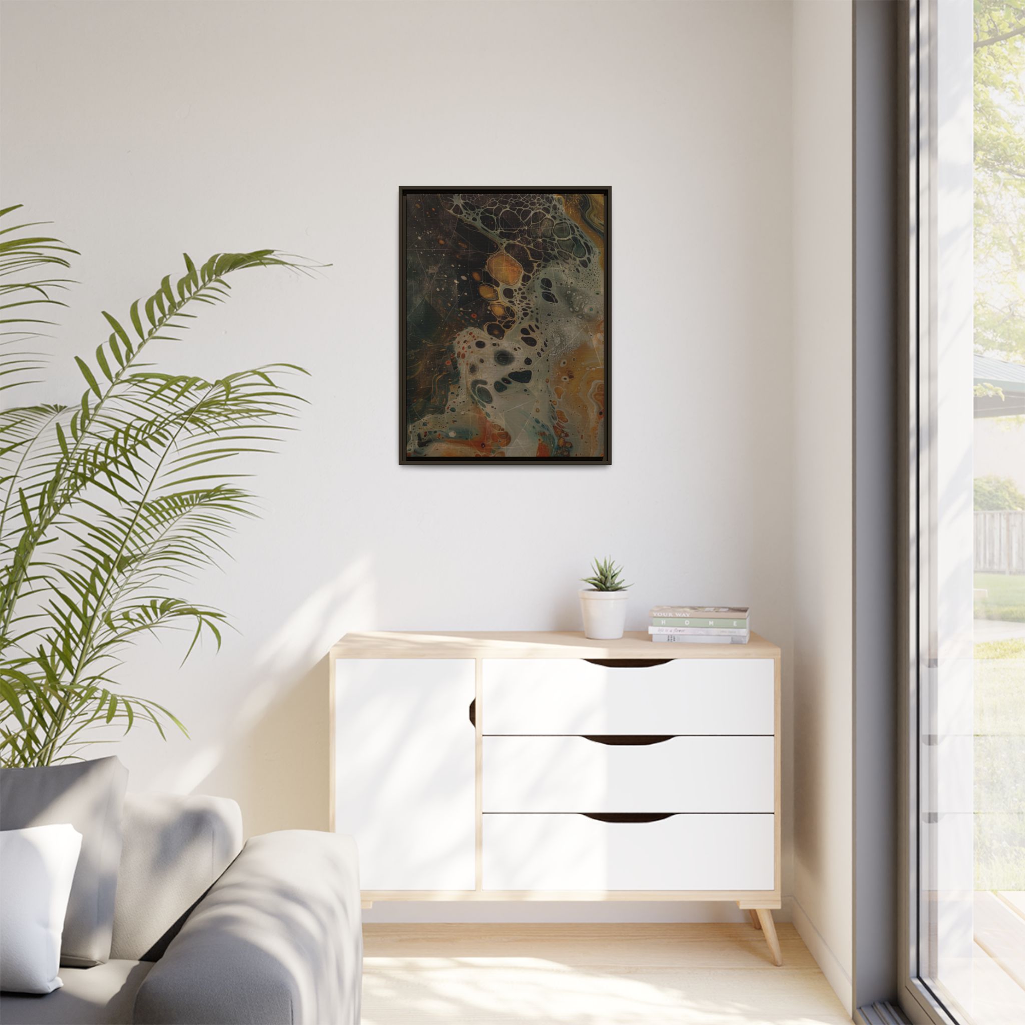 Astrals Cosmic #1 with texture underpainting - Orange - Framed Matt Canvas (Black, White, Brown,) - Image 15