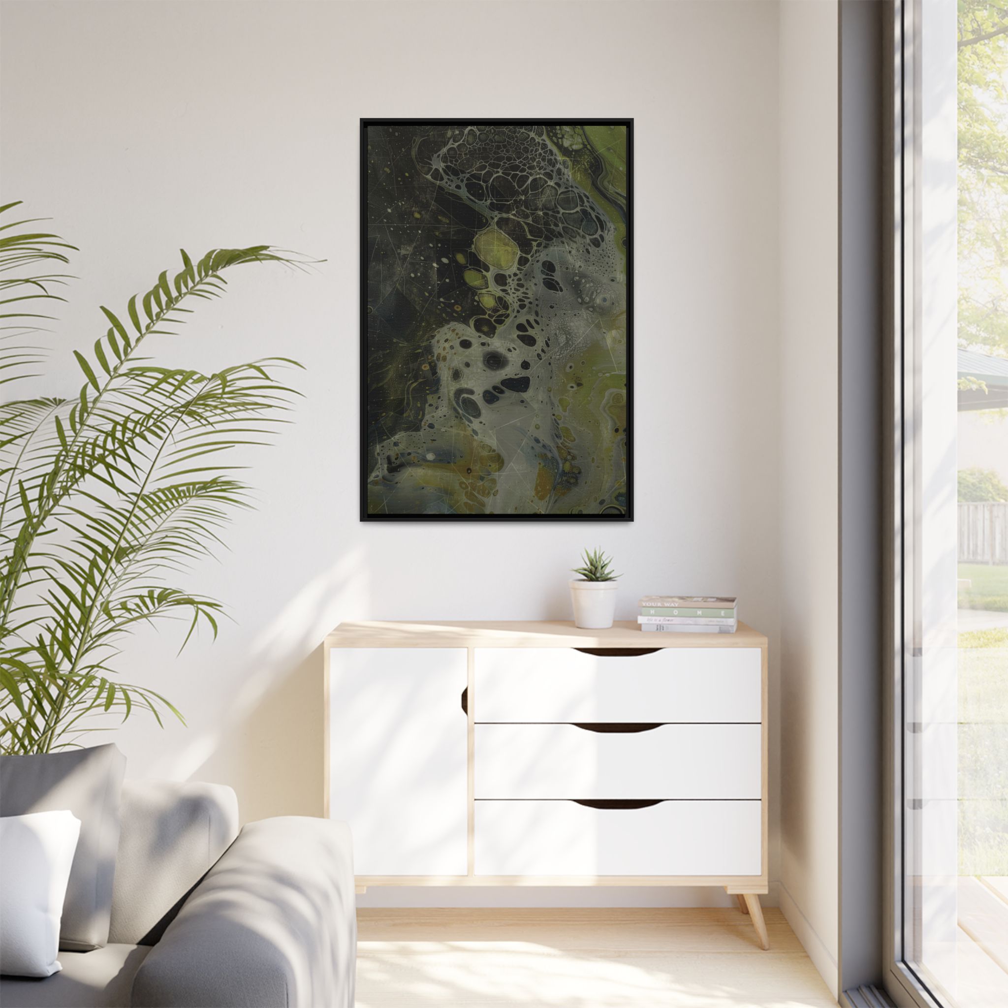 Astrals Cosmic #1 with texture underpainting - Green - Framed Matt Canvas (Black, White, Brown,) - Image 9