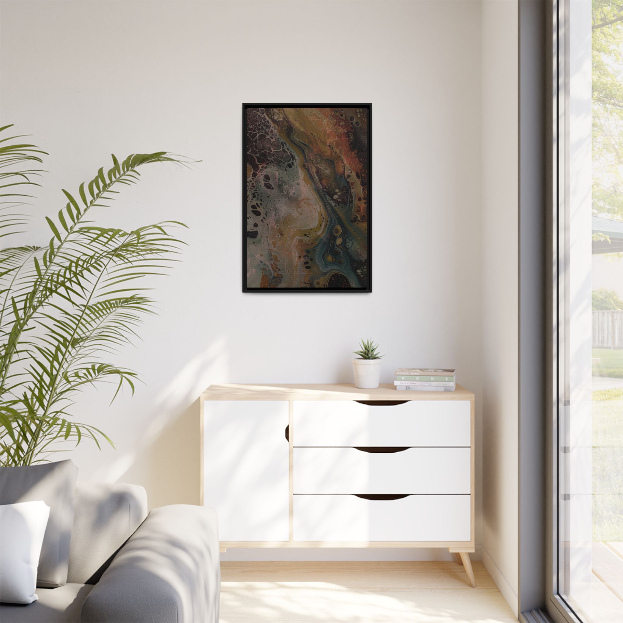 Astrals Cosmic #2 with texture underpainting - Orange - Framed Matt Canvas (Black, White, Brown,) - Image 3