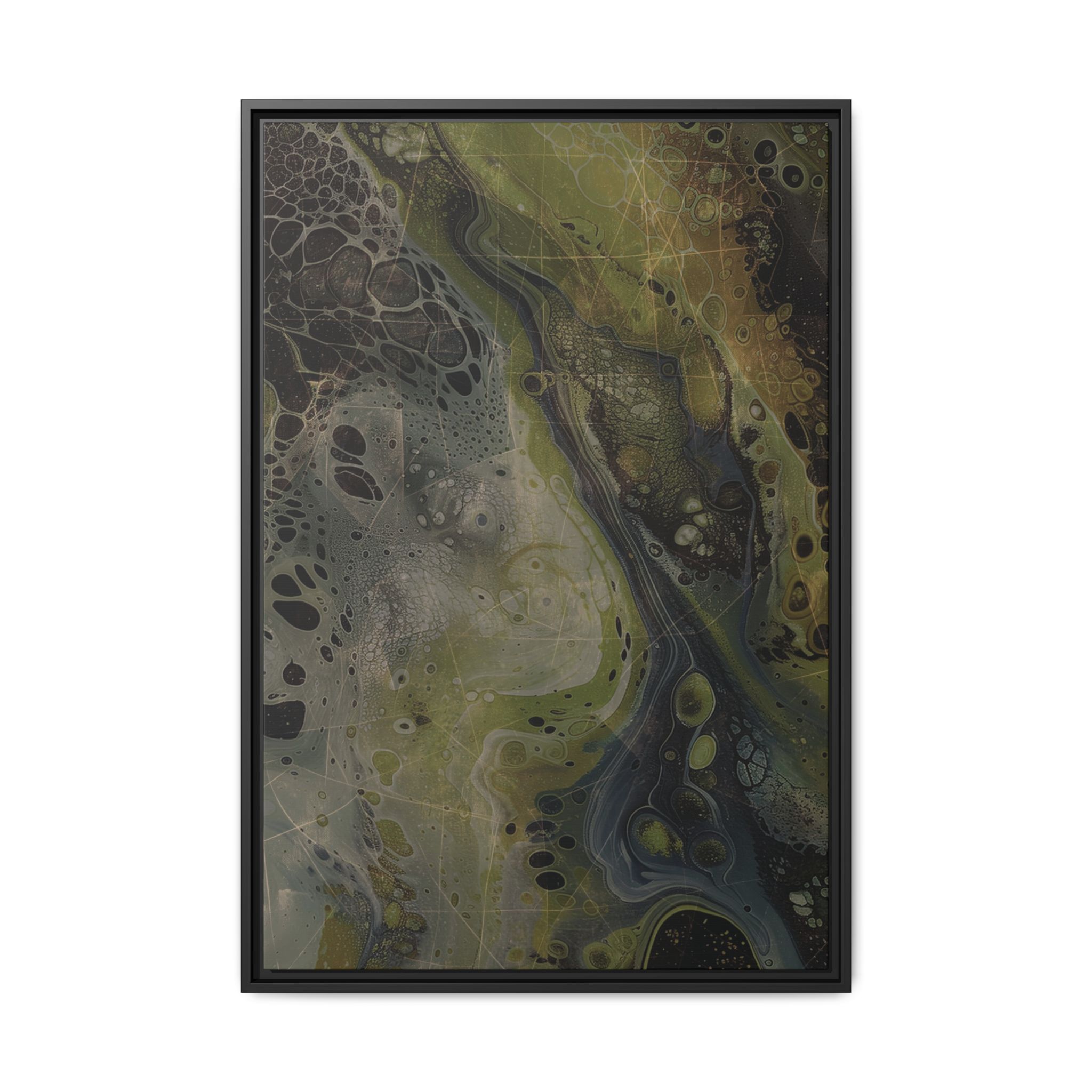 Astrals Cosmic #2 with texture underpainting - Green - Framed Matt Canvas (Black, White, Brown,)