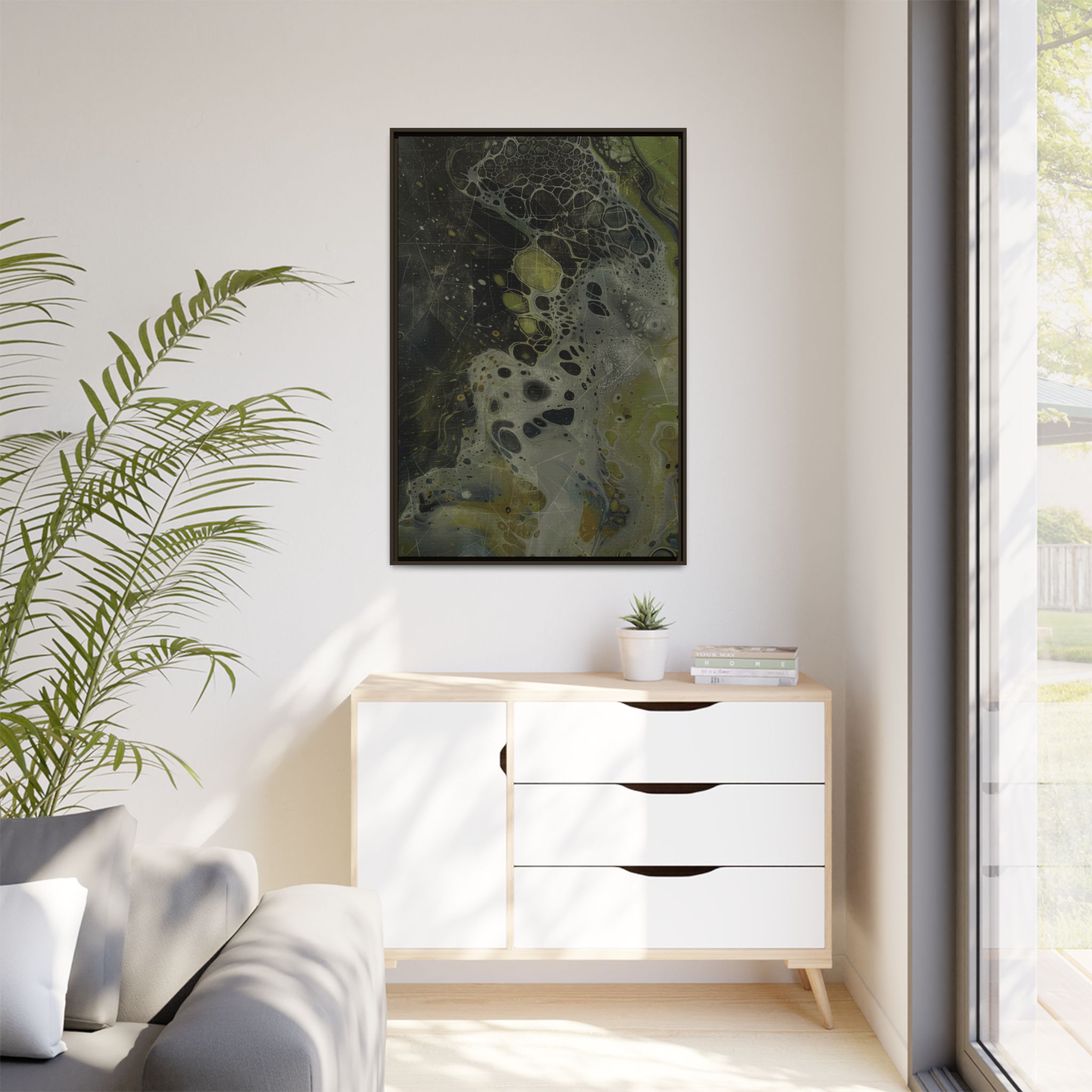 Astrals Cosmic #1 with texture underpainting - Green - Framed Matt Canvas (Black, White, Brown,) - Image 39