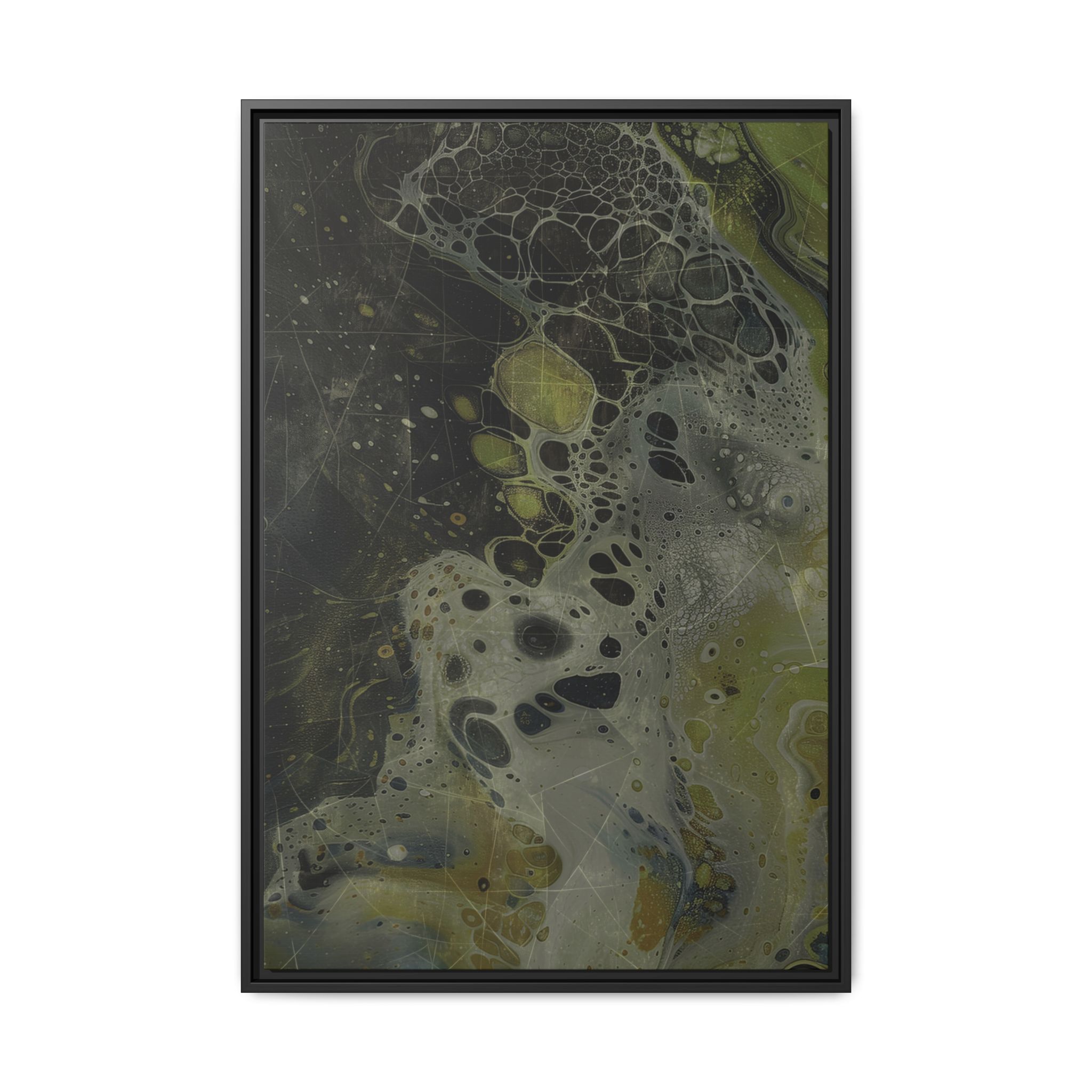 Astrals Cosmic #1 with texture underpainting - Green - Framed Matt Canvas (Black, White, Brown,)