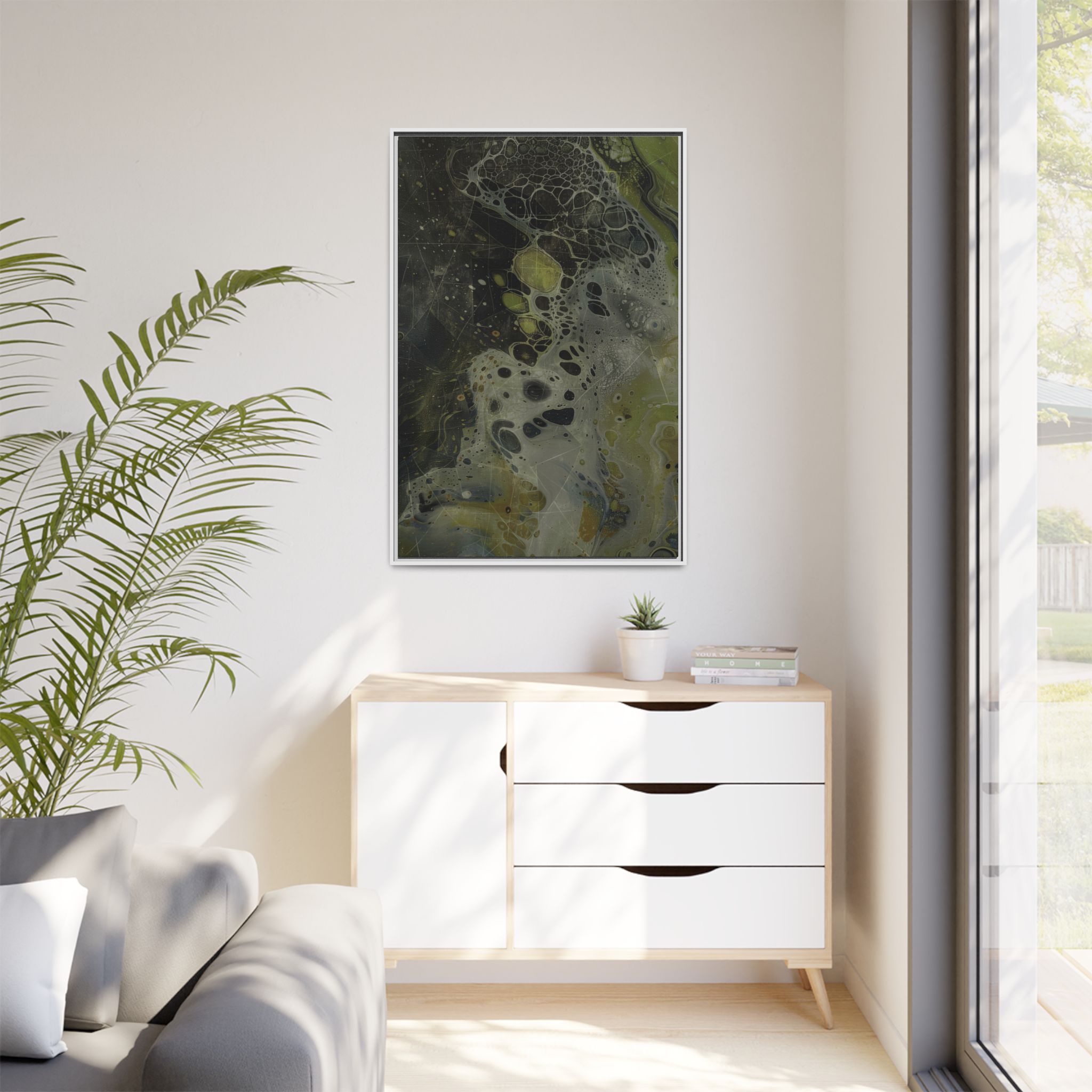 Astrals Cosmic #1 with texture underpainting - Green - Framed Matt Canvas (Black, White, Brown,) - Image 43