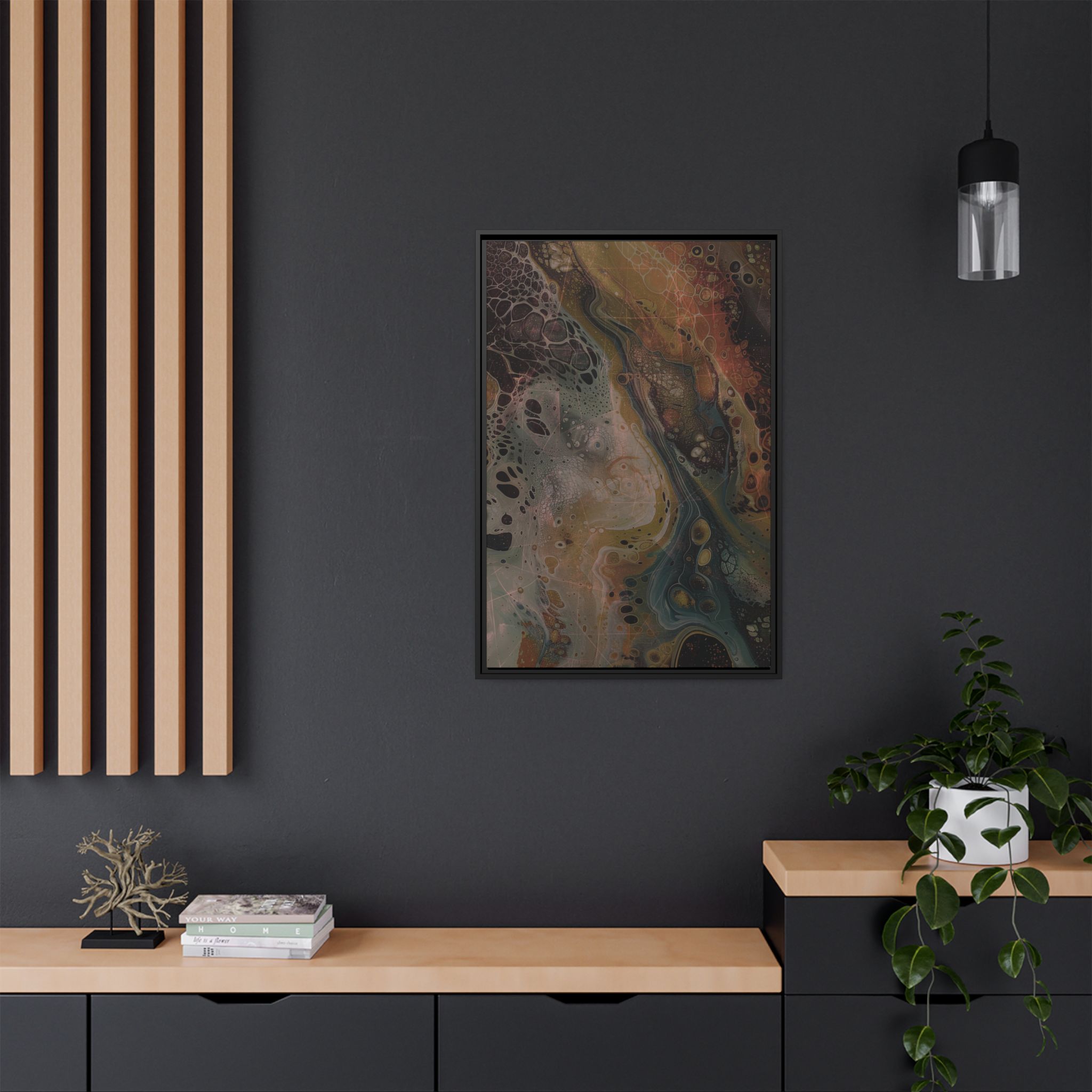 Astrals Cosmic #2 with texture underpainting - Orange - Framed Matt Canvas (Black, White, Brown,) - Image 4