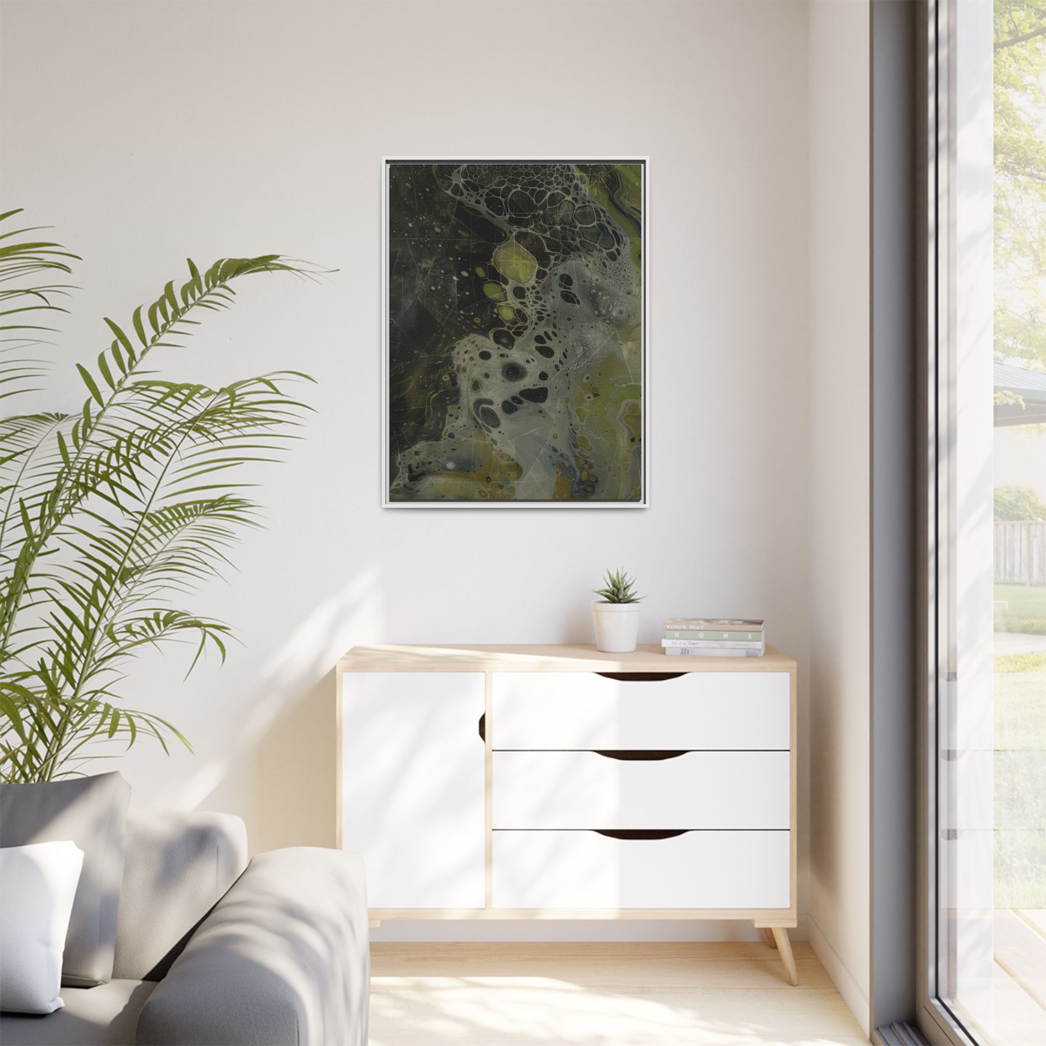 Astrals Cosmic #1 with texture underpainting - Green - Framed Matt Canvas (Black, White, Brown,) - Image 35