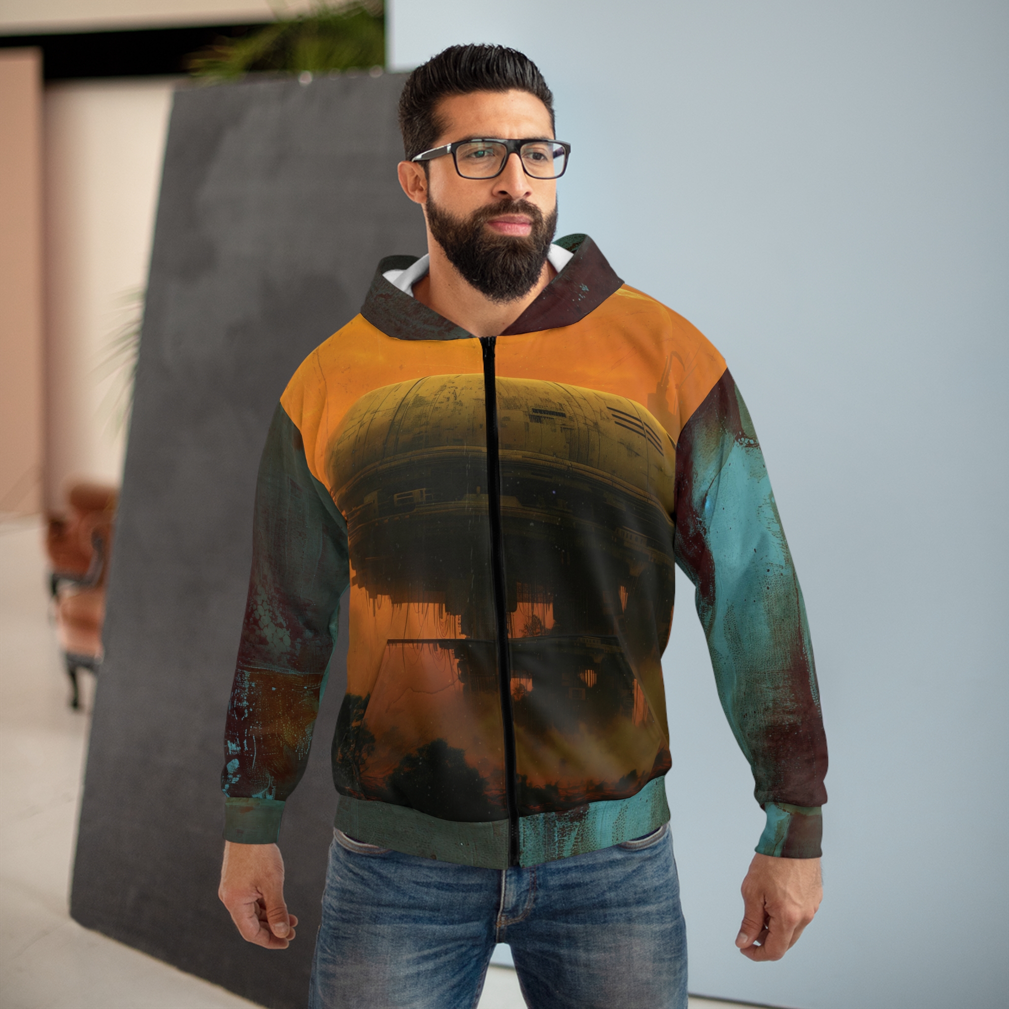 Unisex Sci-Fi Zip Hoodie - Futuristic Space Artwork - Image 3