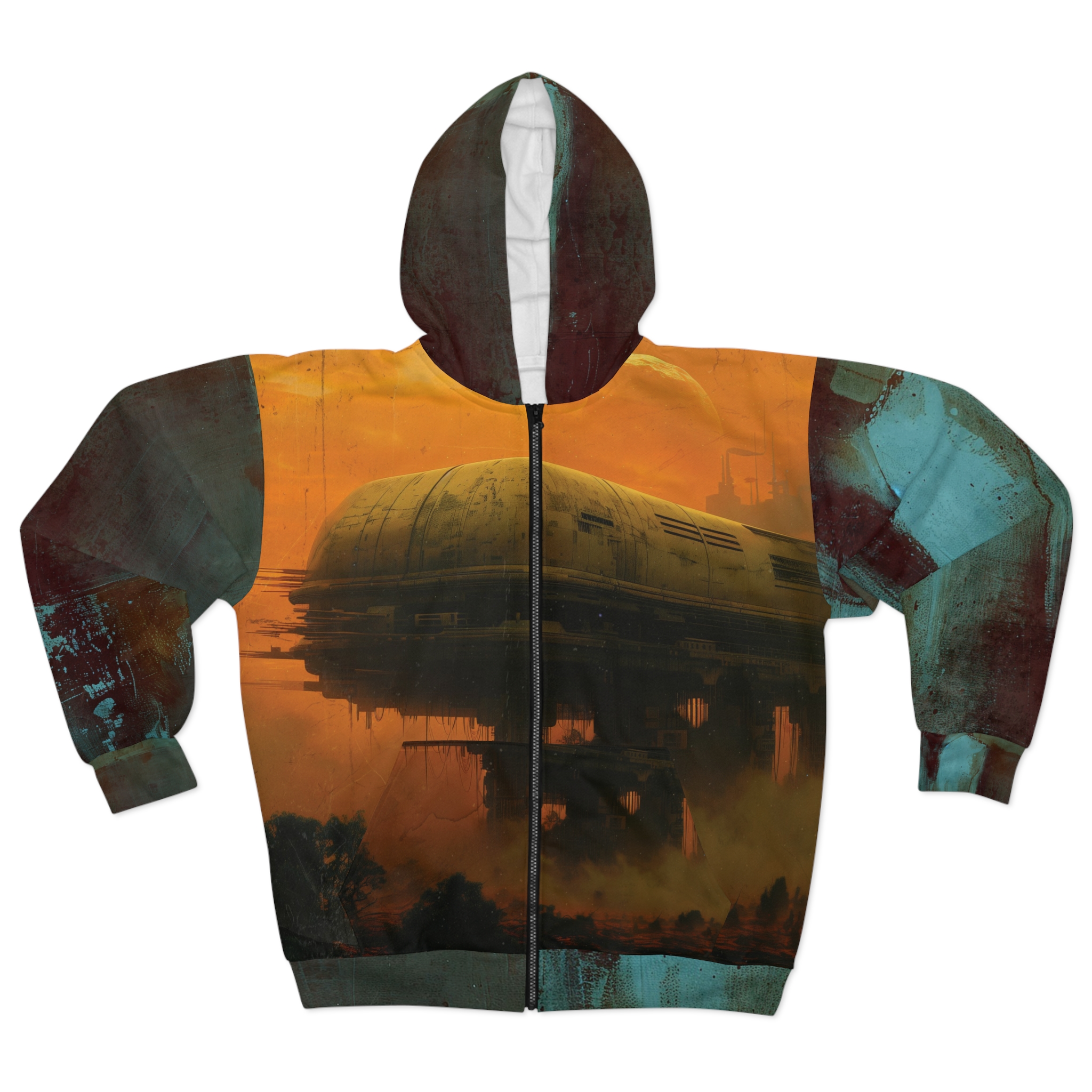 Unisex Sci-Fi Zip Hoodie - Futuristic Space Artwork