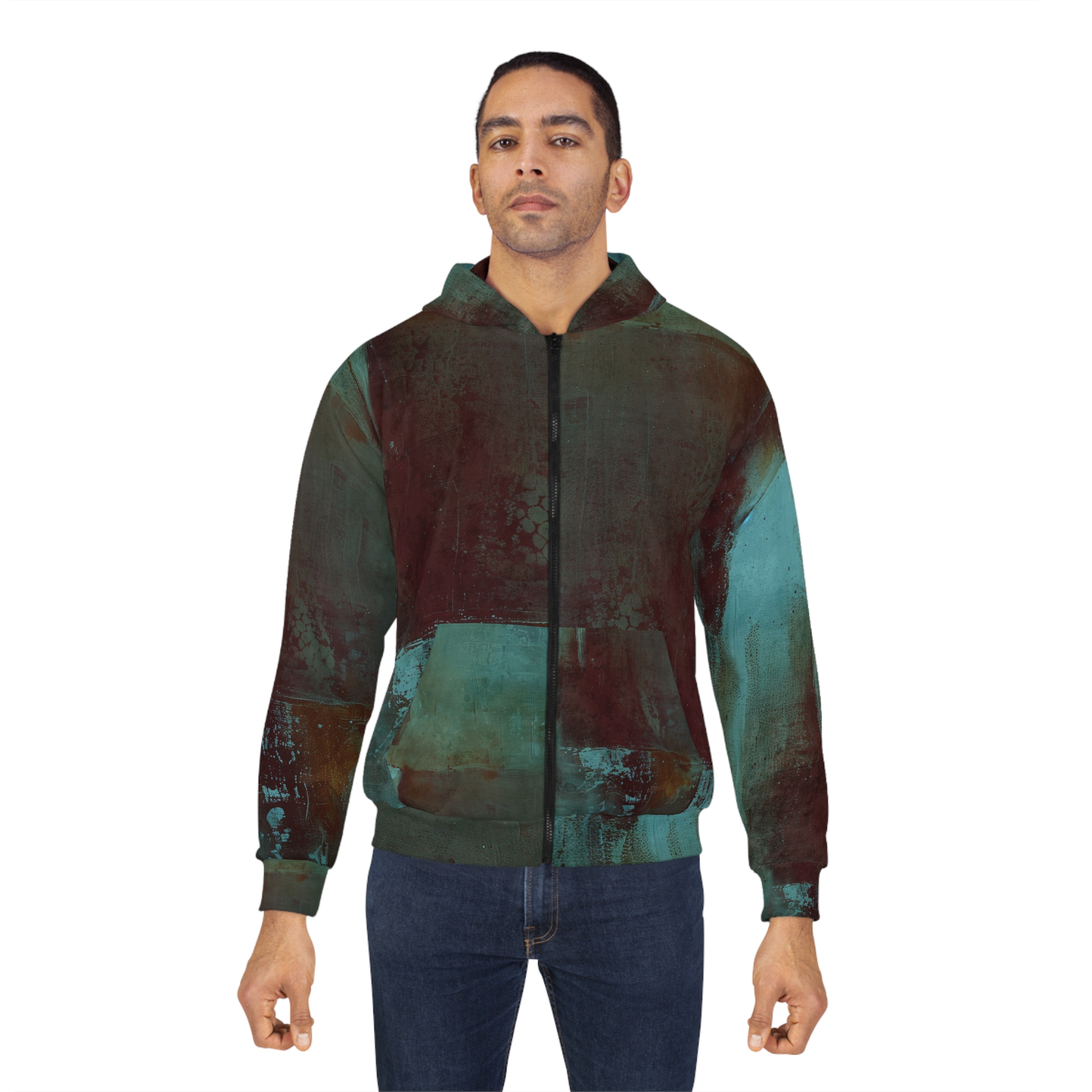 Unisex Sci-Fi Zip Hoodie - Rugged Blue Artwork - Image 4